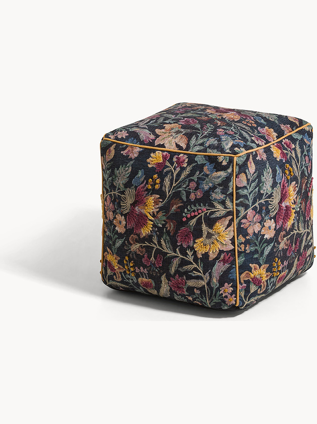 Floral print velvet pouf