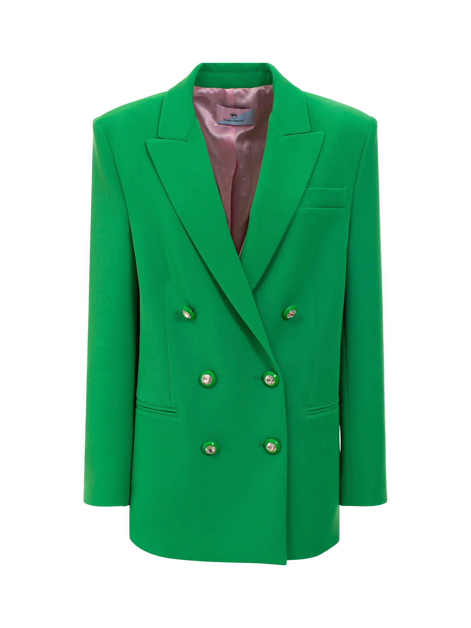 Chiara Ferragni - Double-breasted jacket with jewel buttons, Green, large image number 0