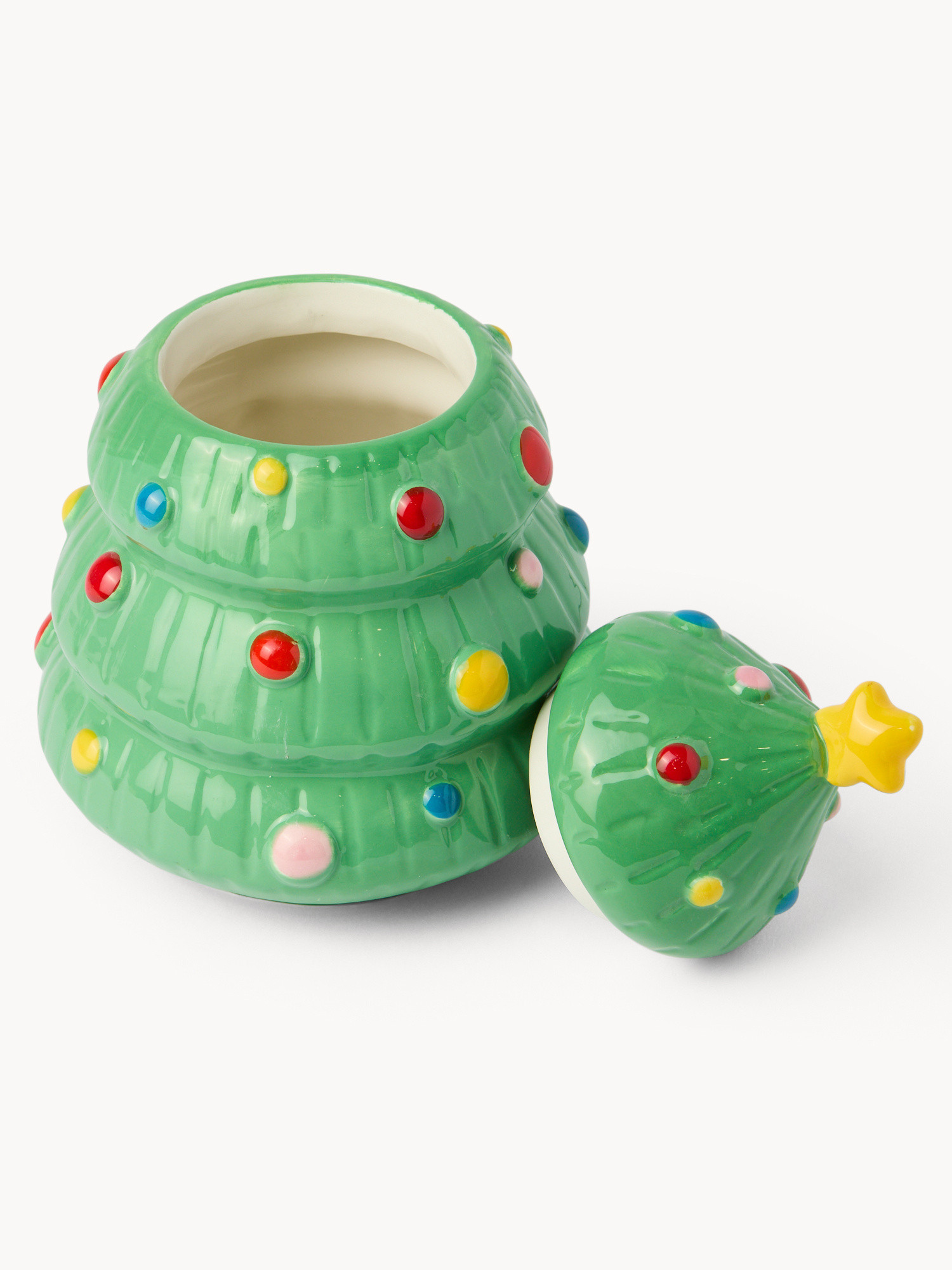 Biscottiera in ceramica a forma di albero di Natale, Verde, large image number 1