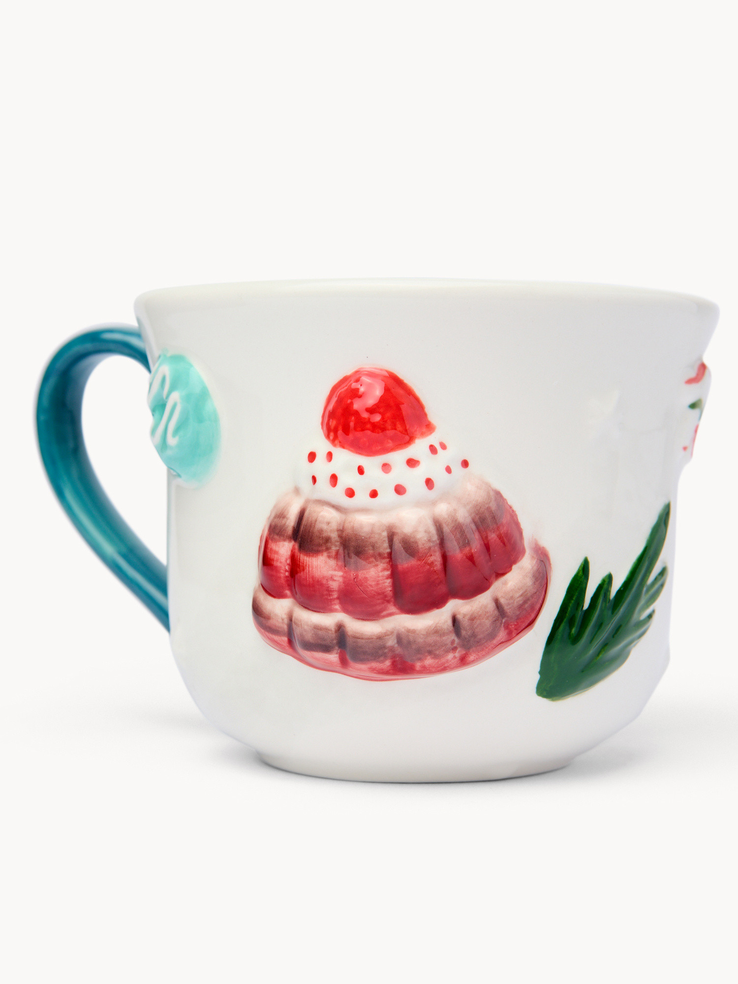 Tazza da colazione in ceramica motivo macarons, Bianco, large image number 1