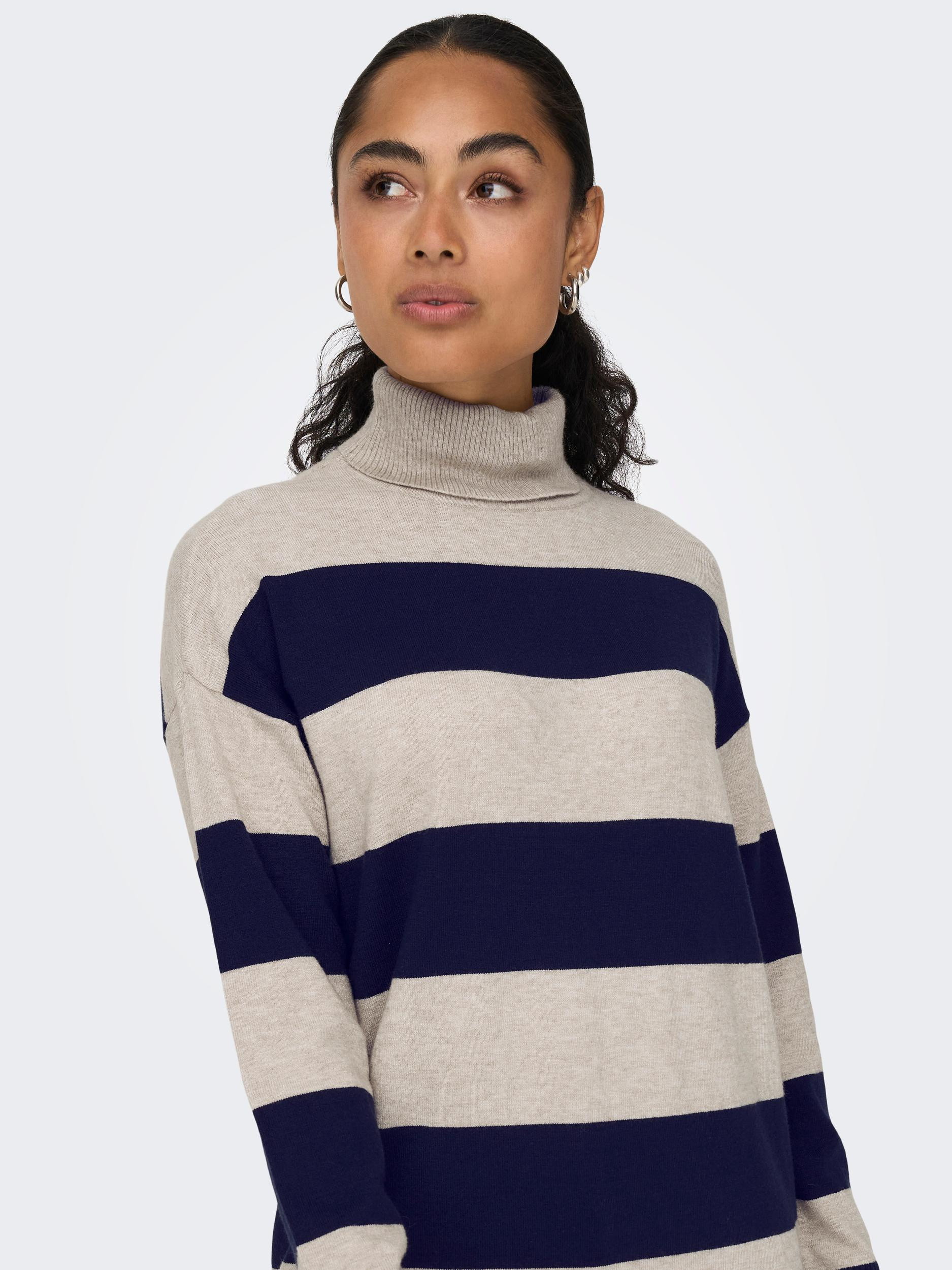 Only - Striped knit turtleneck, Light Beige, large image number 5