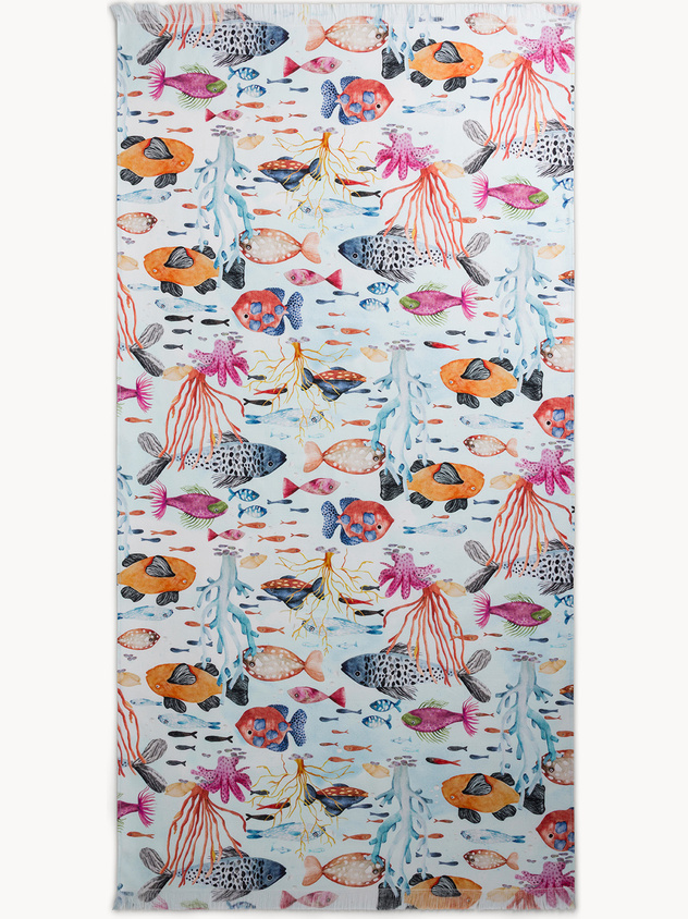 Fish print cotton beach towel