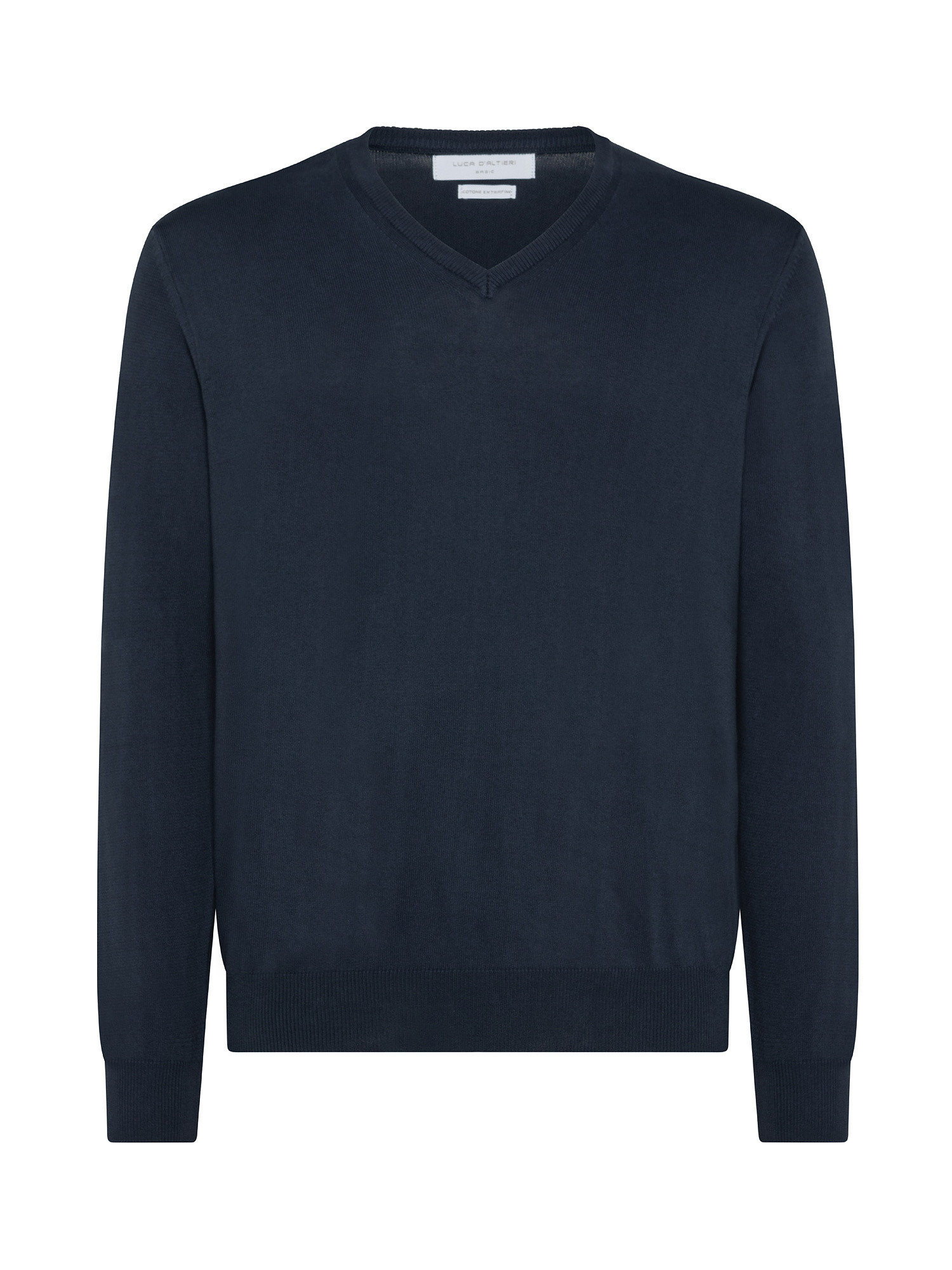 V-neck sweater in pure cotton, Dark Blue, large image number 0