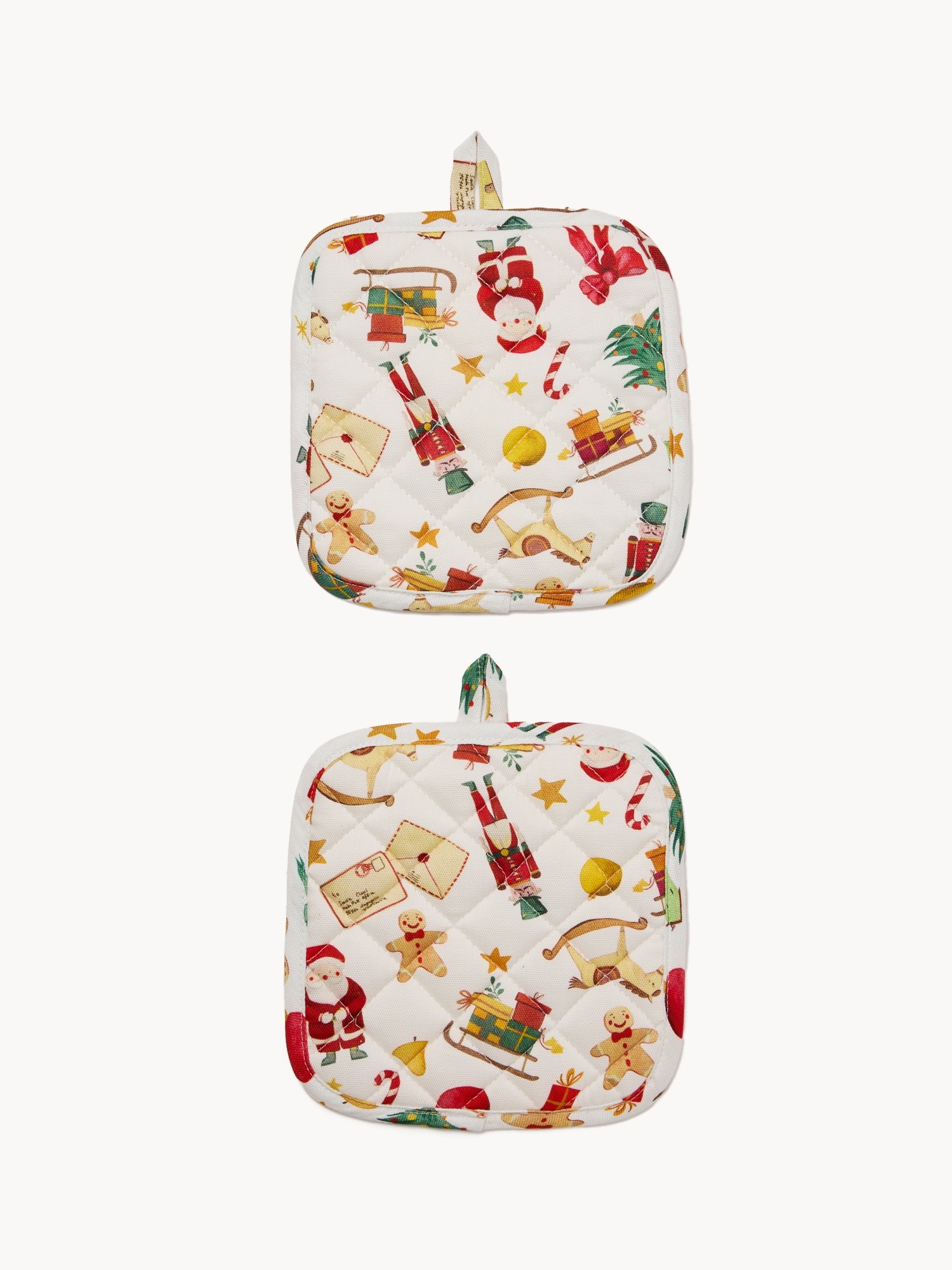 Set of 2 pure cotton Panama-weave pot holders with Christmas print, Multicolor, large image number 0