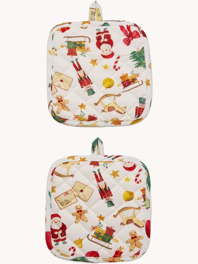 Set of 2 pure cotton Panama-weave pot holders with Christmas print