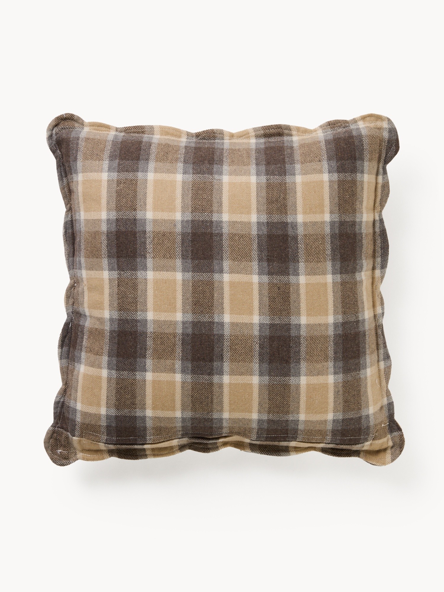 Wool-blend twill cushion with check pattern 50x50cm, Sage Green, large image number 1