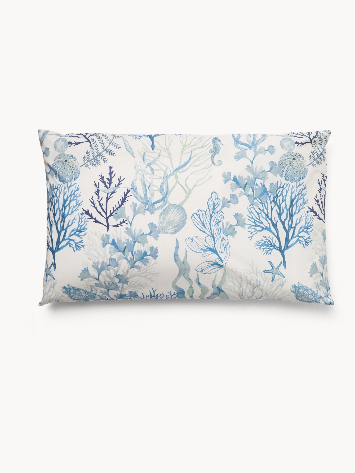 Cotton percale pillowcase with a nautical pattern, White / Blue, large image number 2