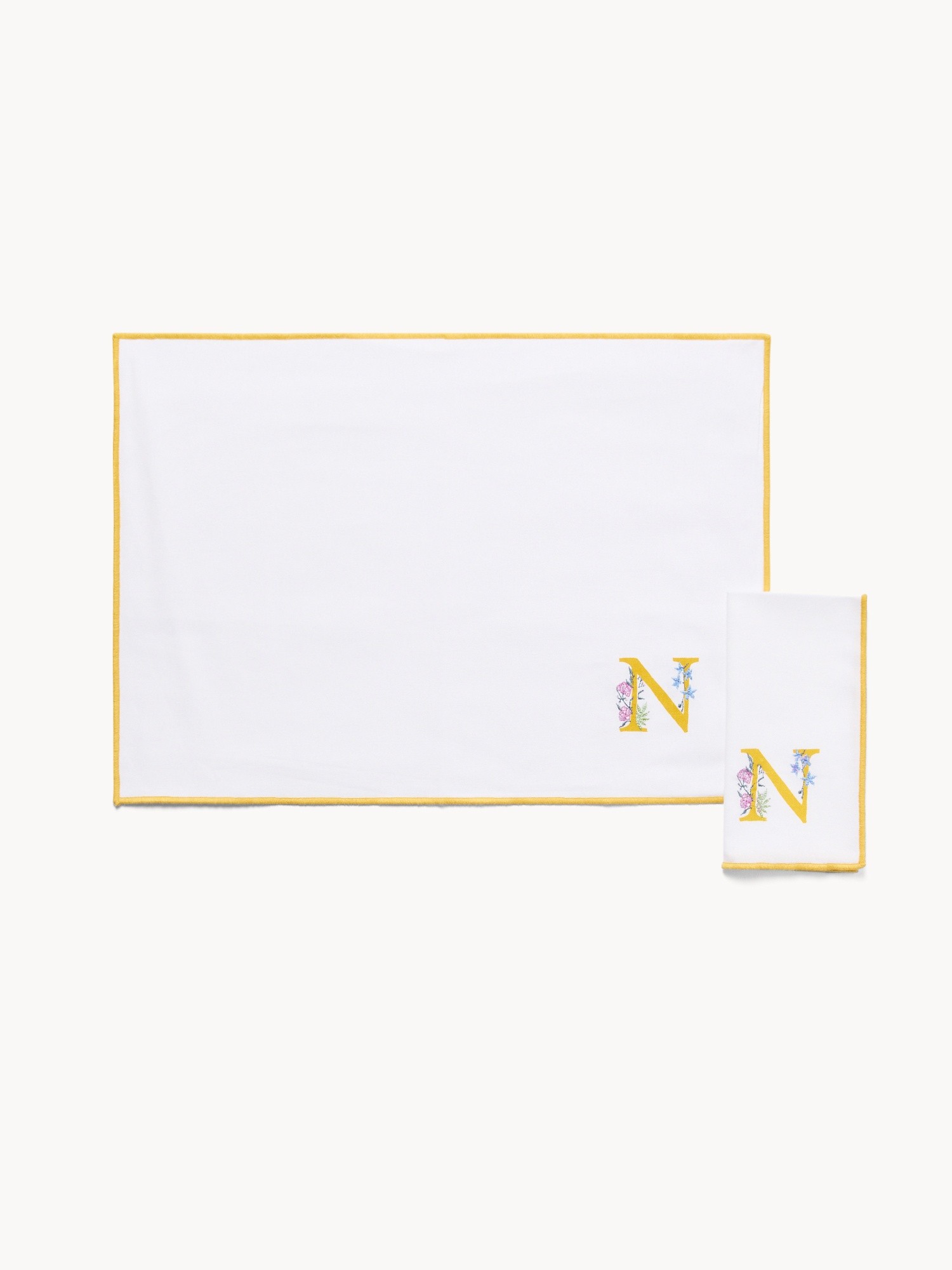 Pure cotton napkin and placemat set with initial N, White 1, large image number 0