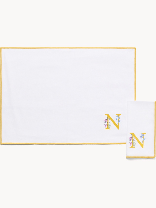 Pure cotton napkin and placemat set with initial N