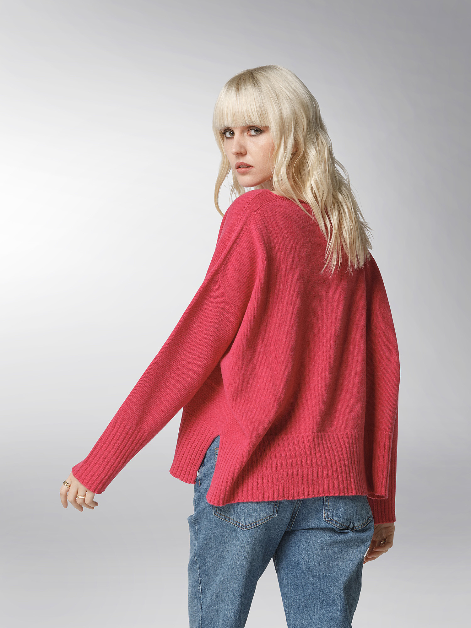 K Collection - Pullover in lana cardata, Rosa fuxia, large image number 4