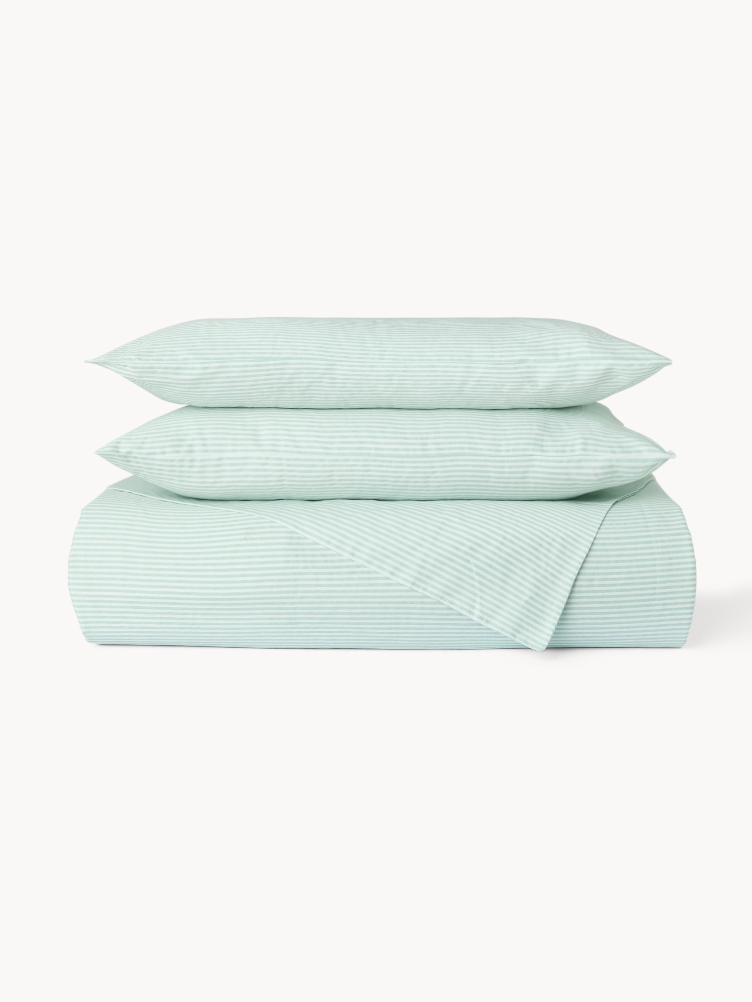 Striped Cotton Sateen Sheet Set - Discounted Price, Green, large image number 0