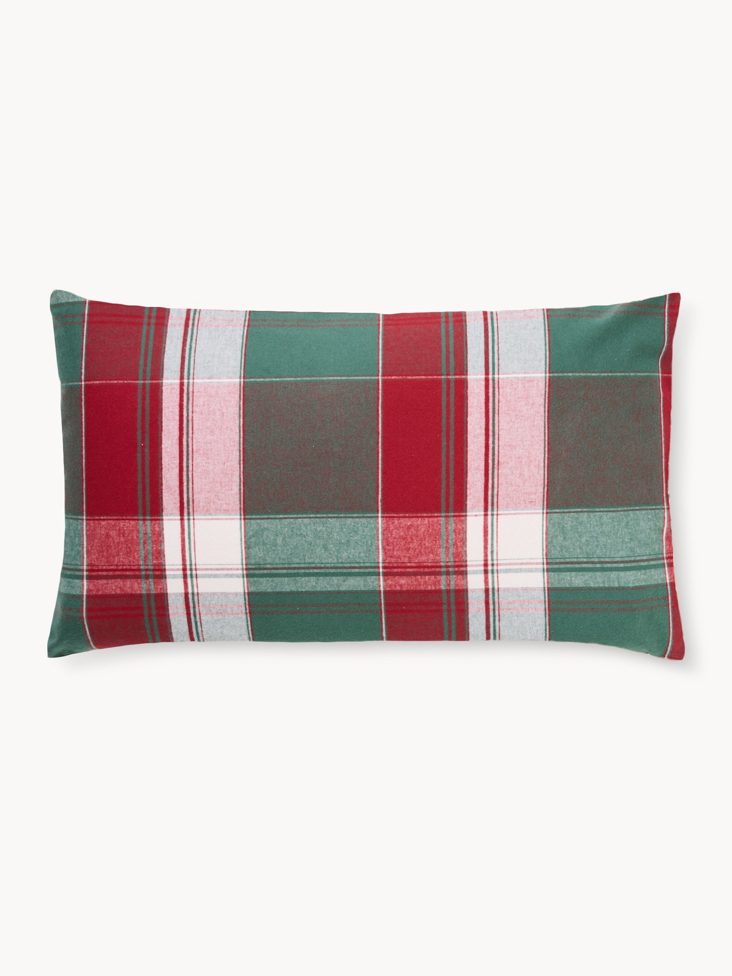 Yarn-dyed cotton pillowcase,tartan pattern, Bianco/Verde/Rosso, large image number 0