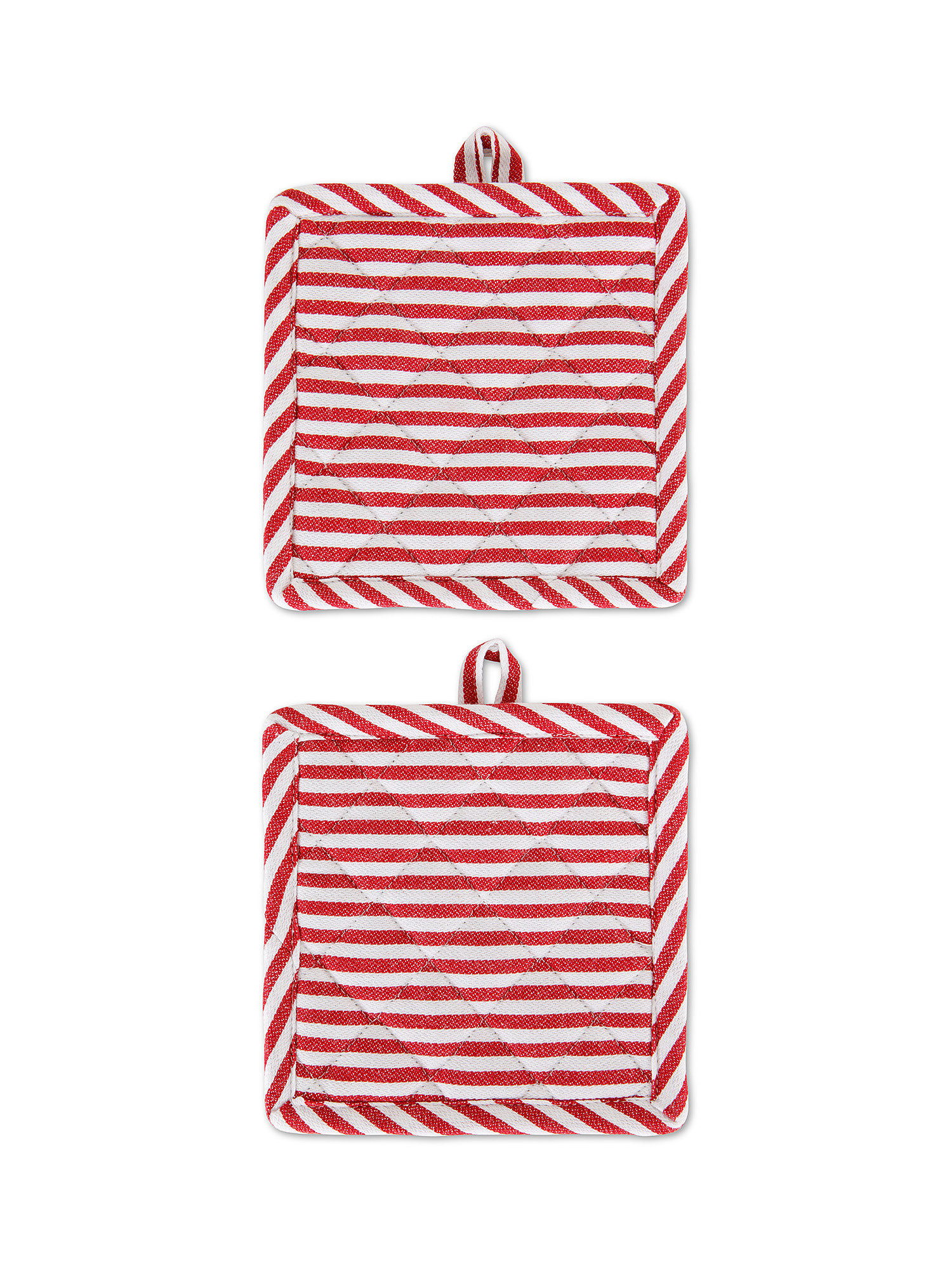 Set of 2 pot holders in pure cotton with stripes, Red, large image number 0
