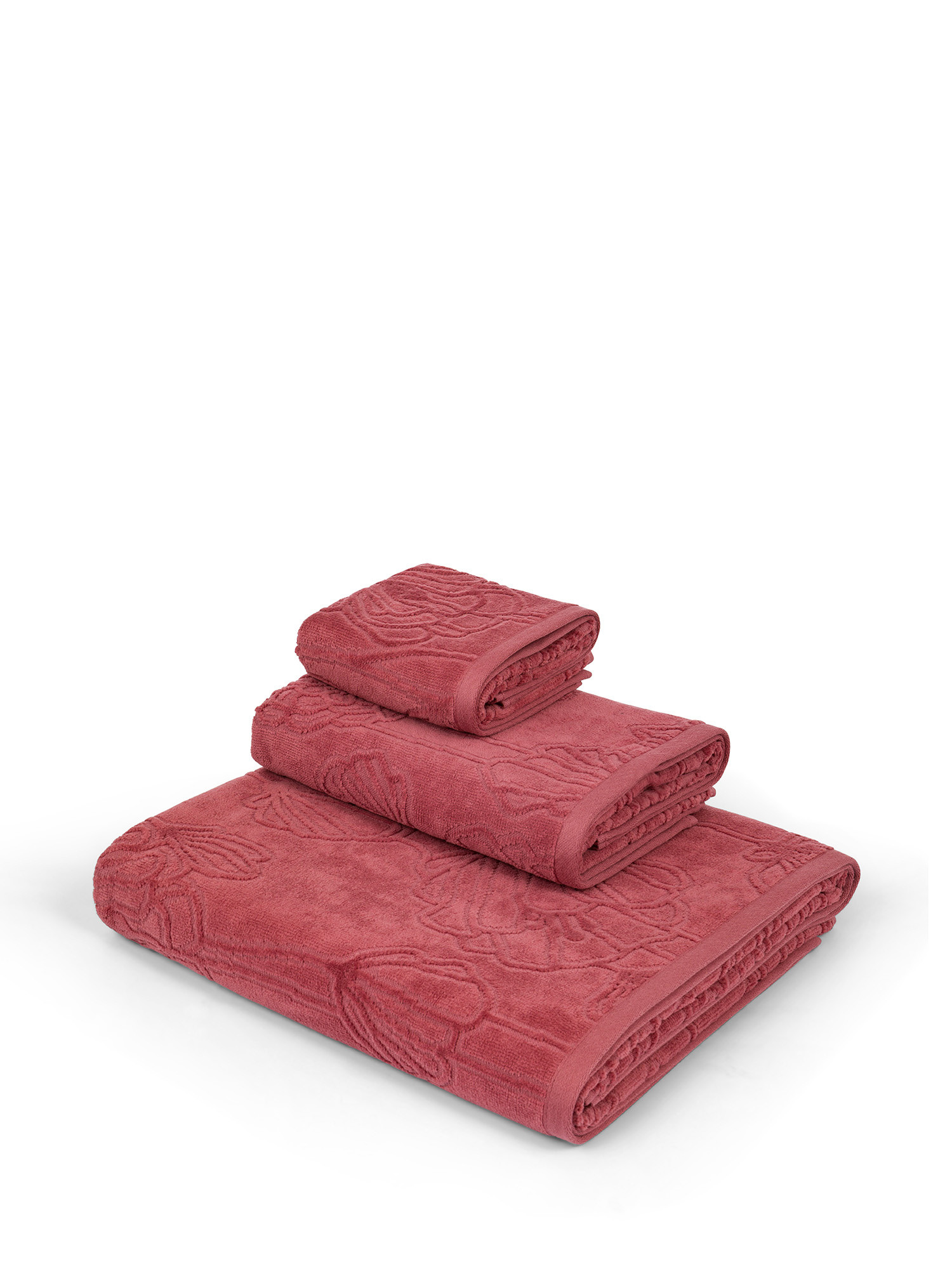 Cotton velor towel with floral pattern, Pink, large image number 0