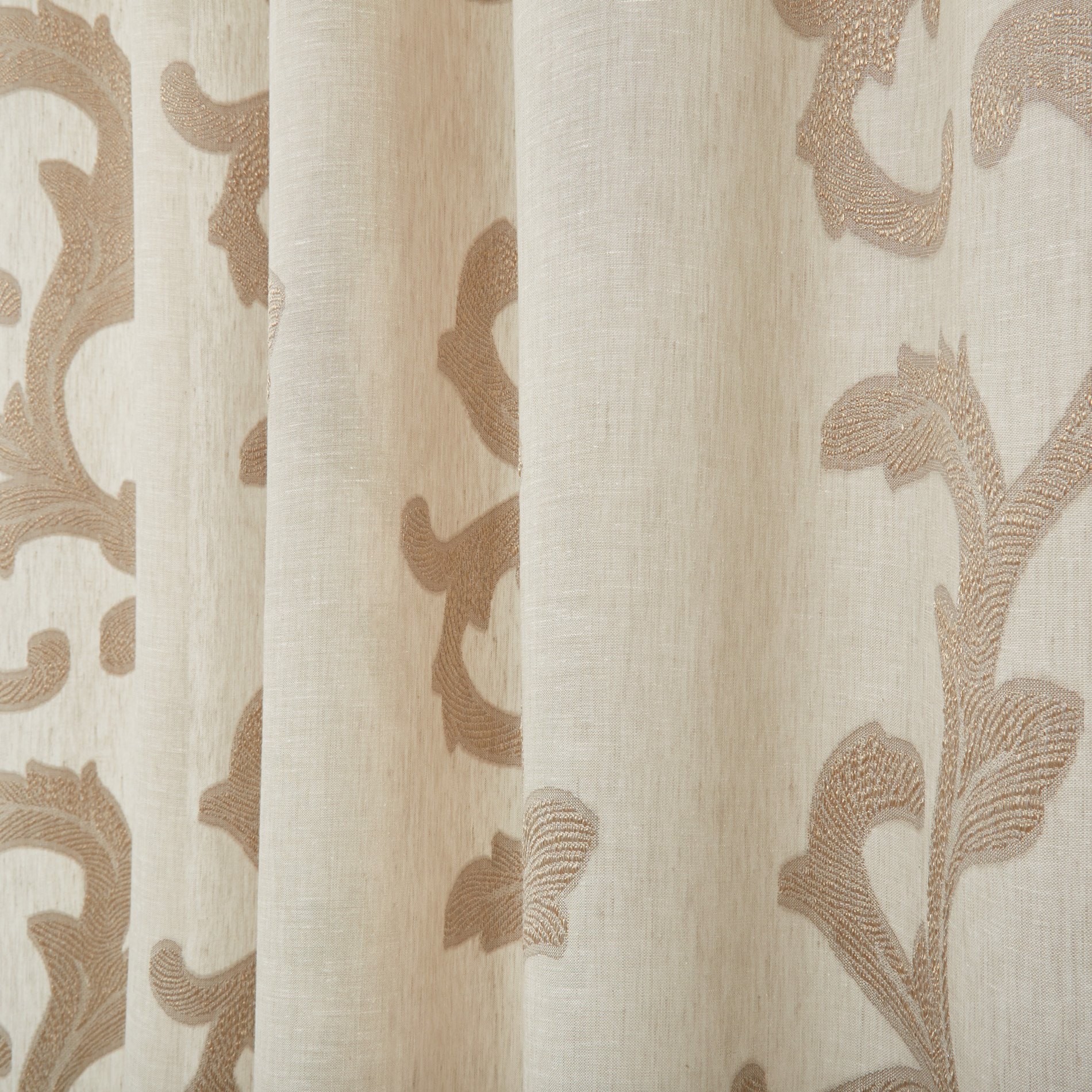 Jacquard linen blend curtain with hidden loops, Light Beige, large image number 3