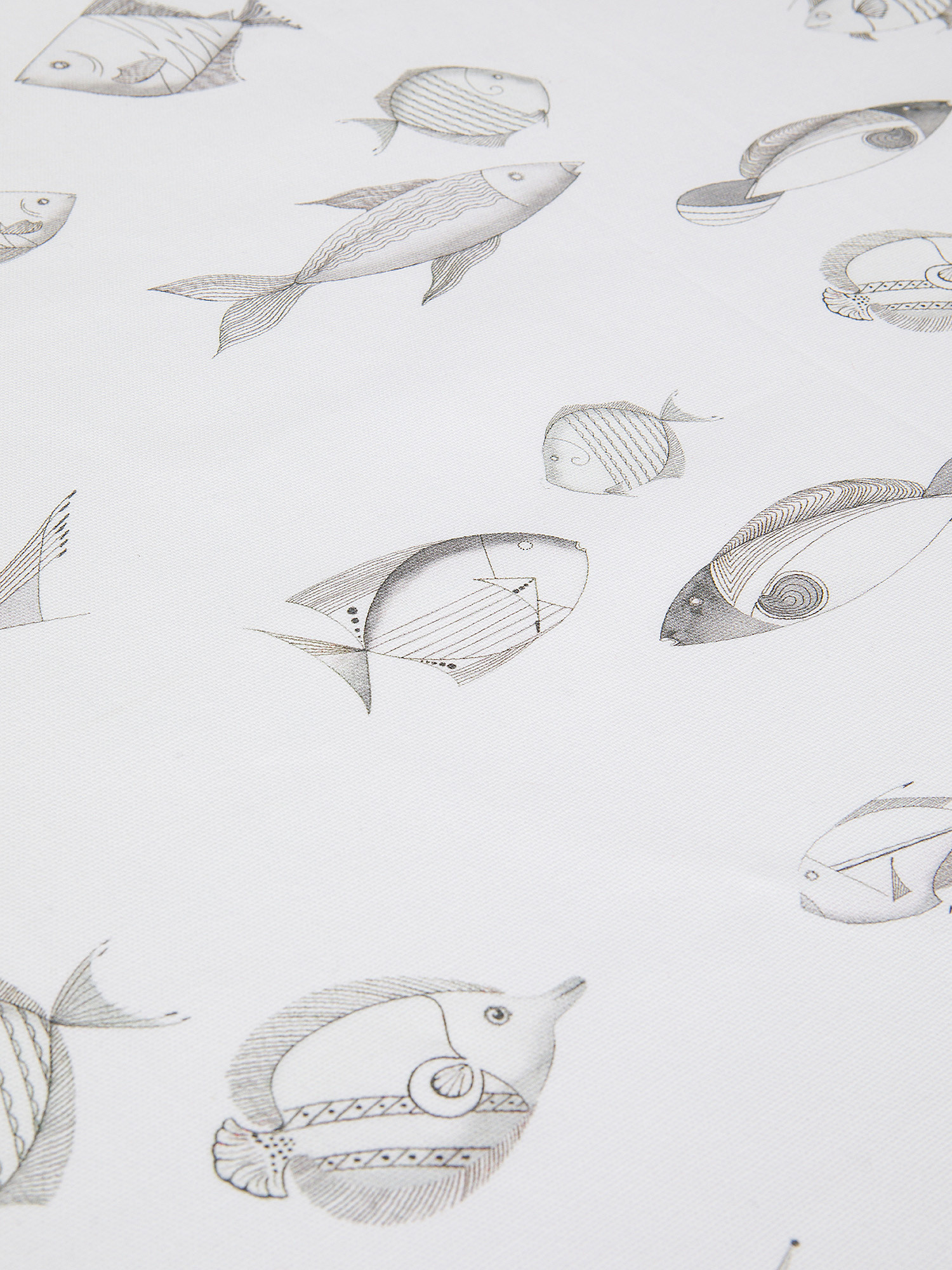 Cotton tablecloth with graphic fish pattern, White, large image number 1
