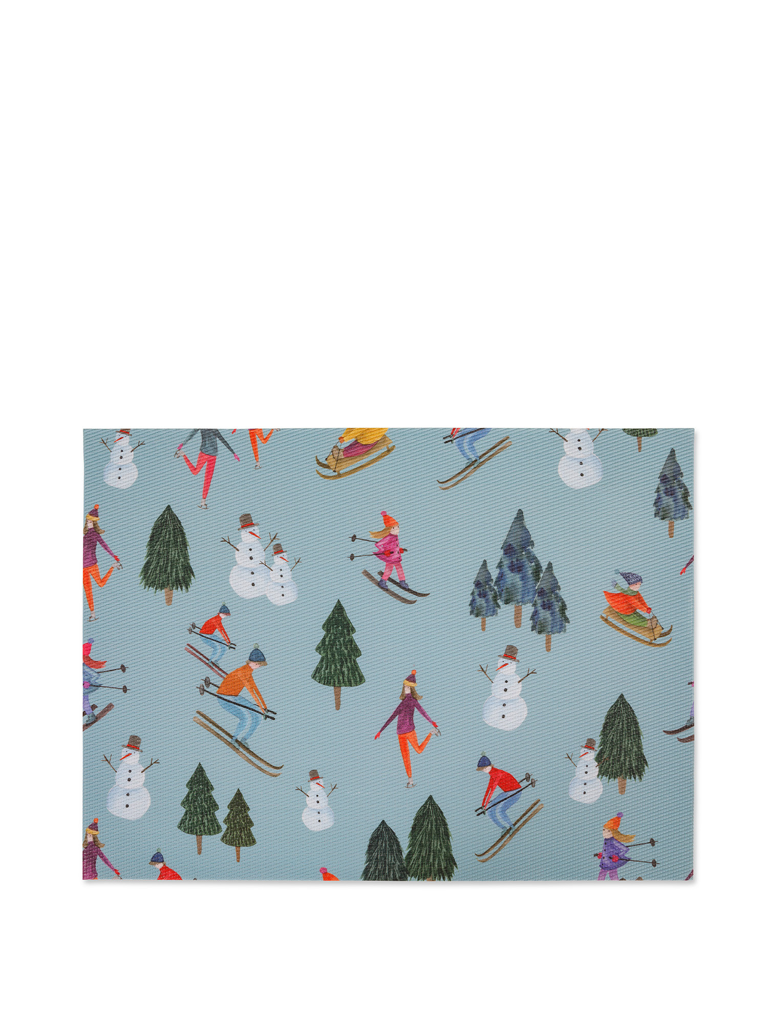 PVC placemat with skiers print, Light Blue, large image number 0