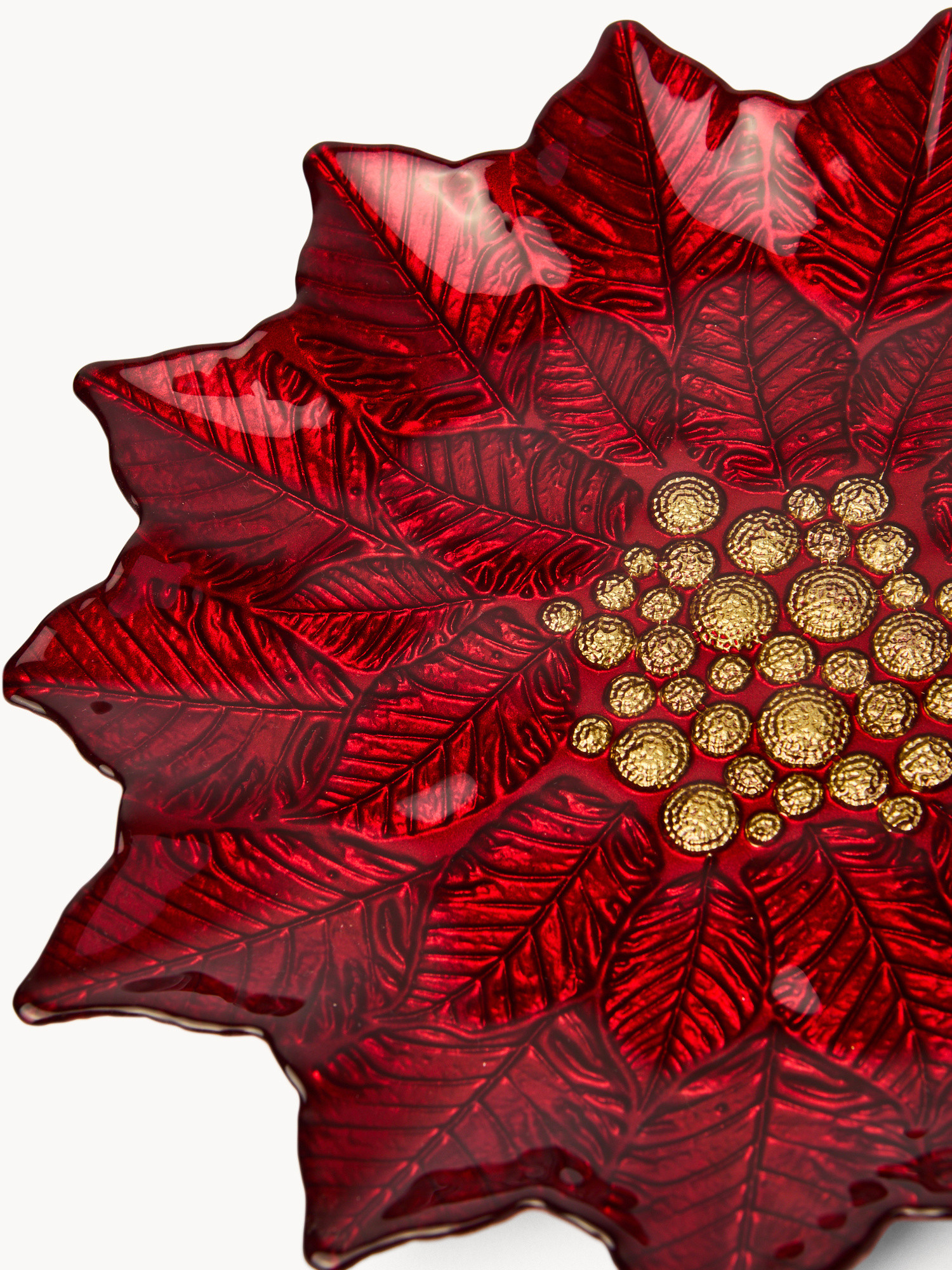 Glass serving plate with a Christmas star design, Red, large image number 1