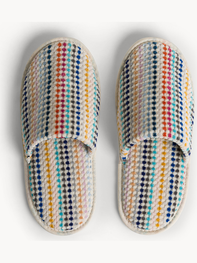 Yarn-dyed cotton velour slippers with dots