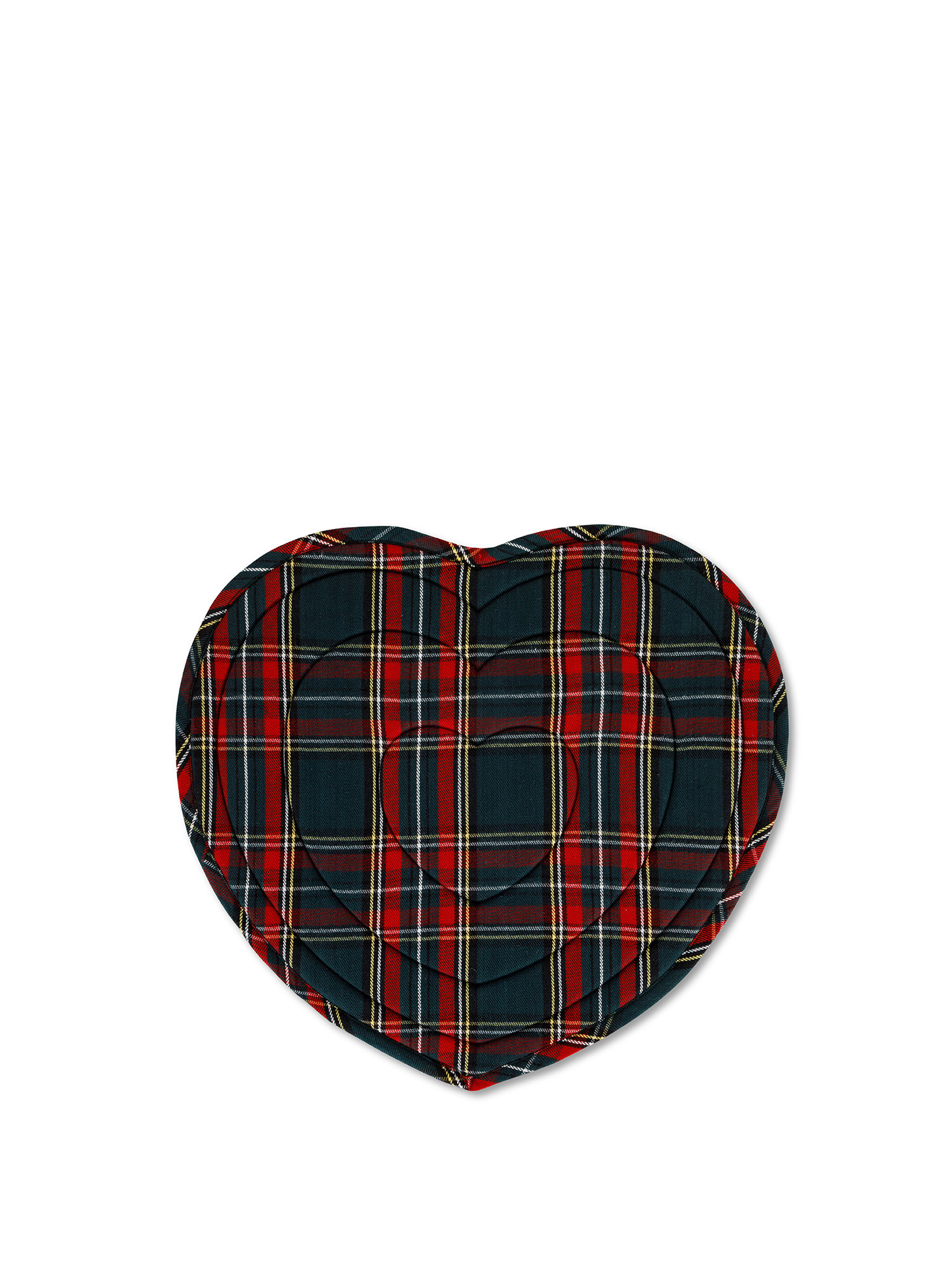 Tartan cotton twill heart quilted placemat, Dark Green, large image number 0
