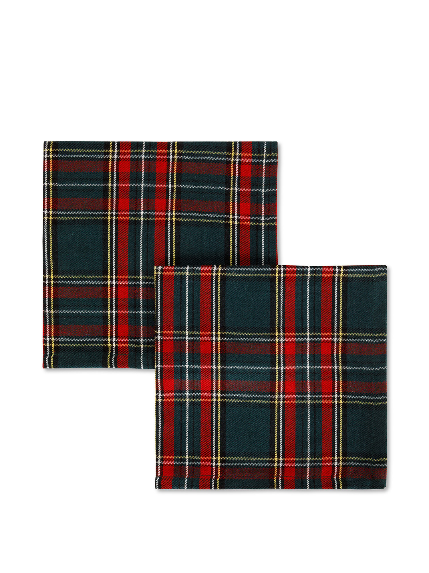 Set of 2 tartan cotton twill napkins, Dark Green, large image number 0