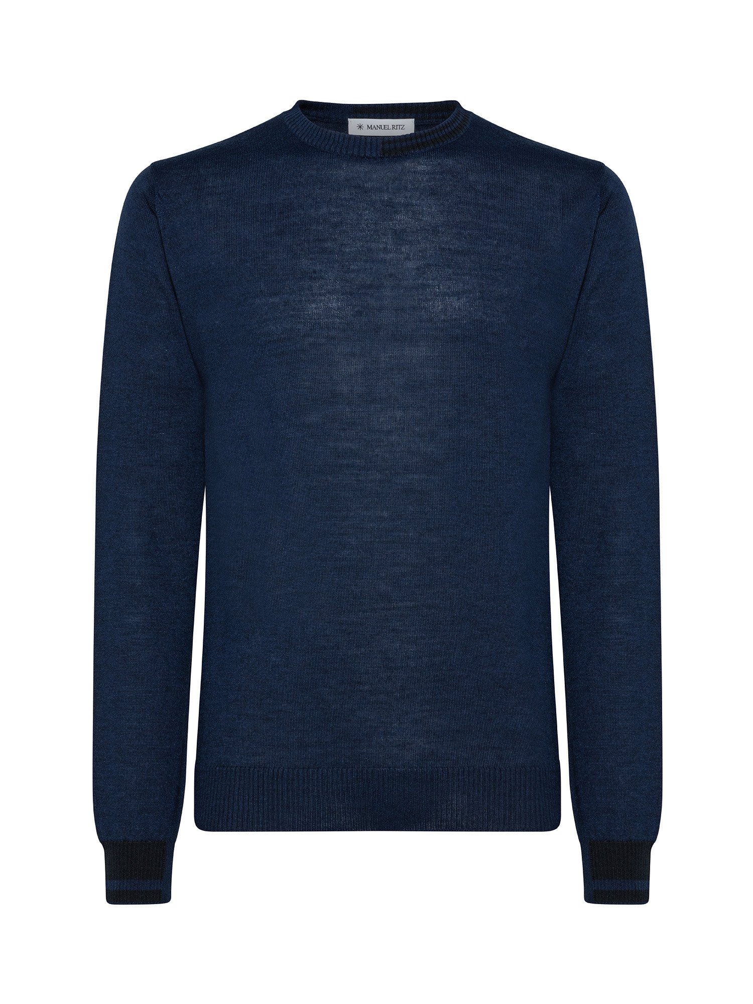 Maglia girocollo in lana con contrasti, Blu, large image number 0