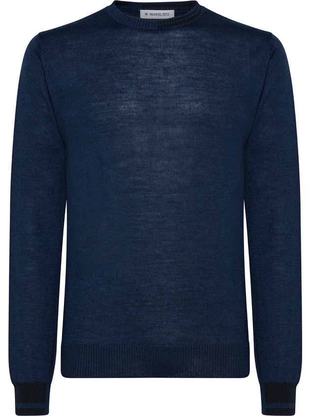 Wool roundneck Knit Sweater with color contrasts