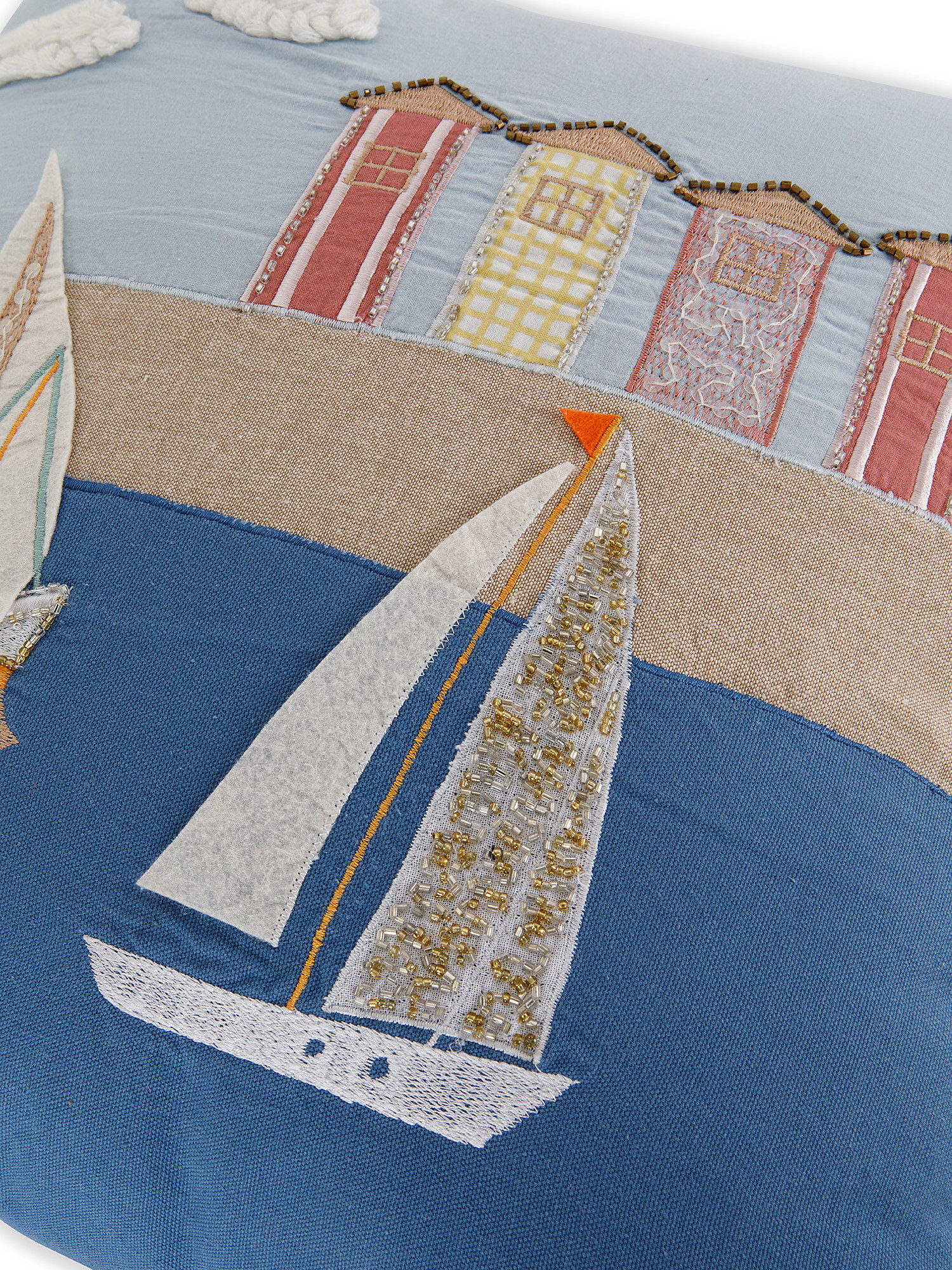 Cuscino embroidery boats 45x45cm, Light Blue, large image number 2