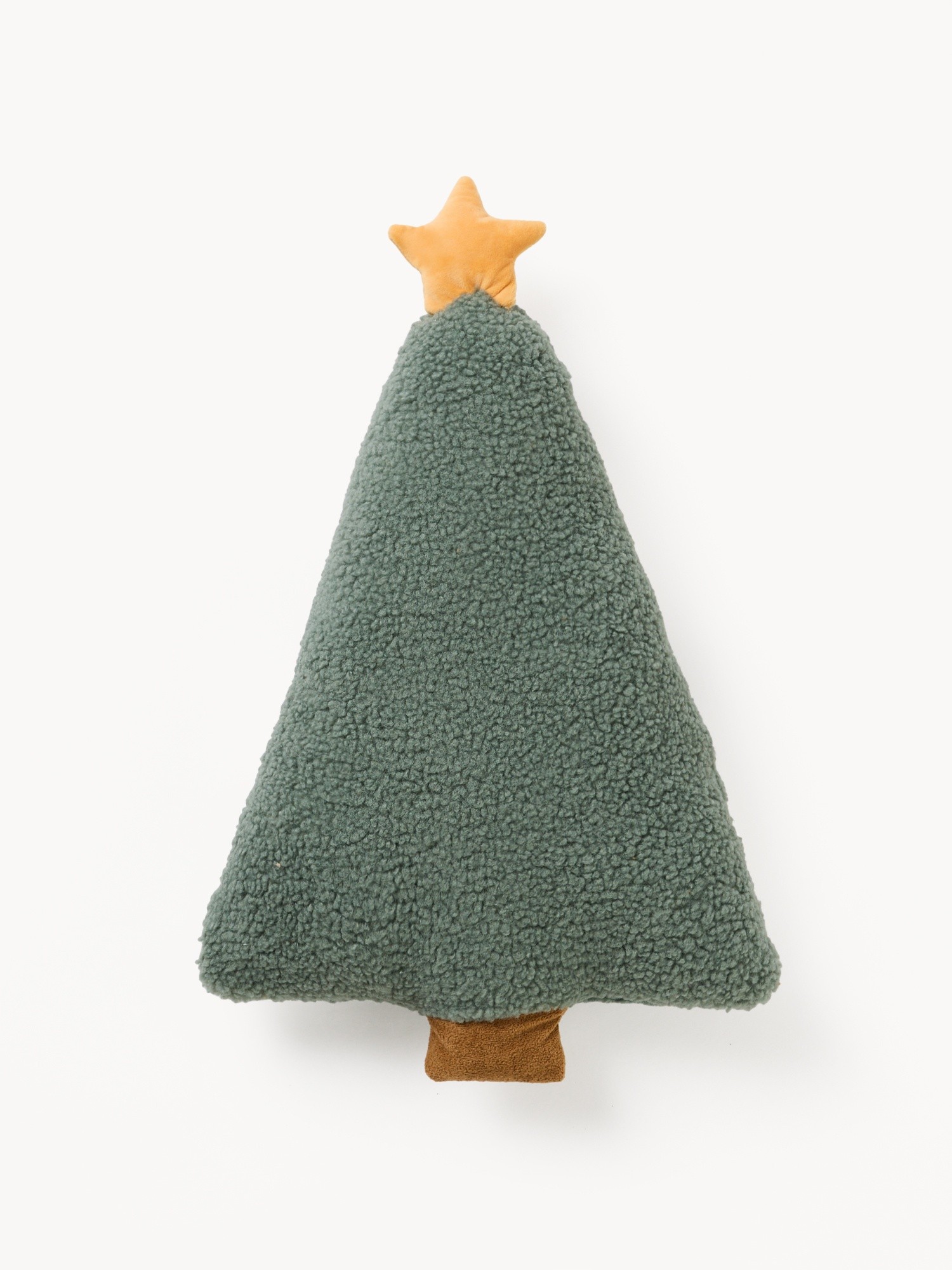 Christmas tree-shaped boucl&eacute; fabric cushion, Sage Green, large image number 0