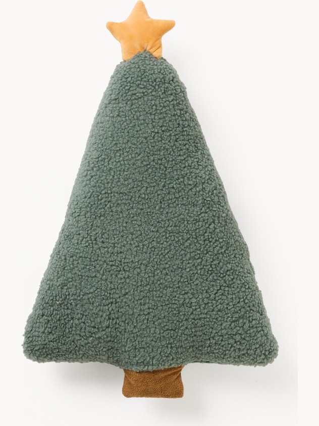 Christmas tree-shaped boucl&eacute; fabric cushion