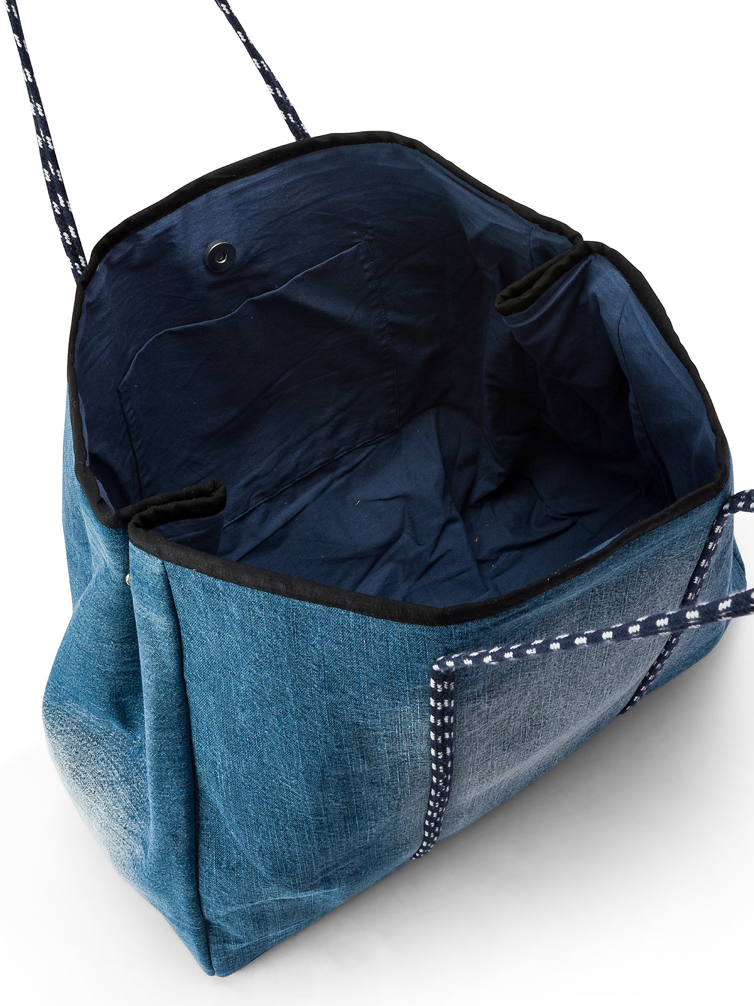 Shopping bag denim di cotone, Azzurro, large