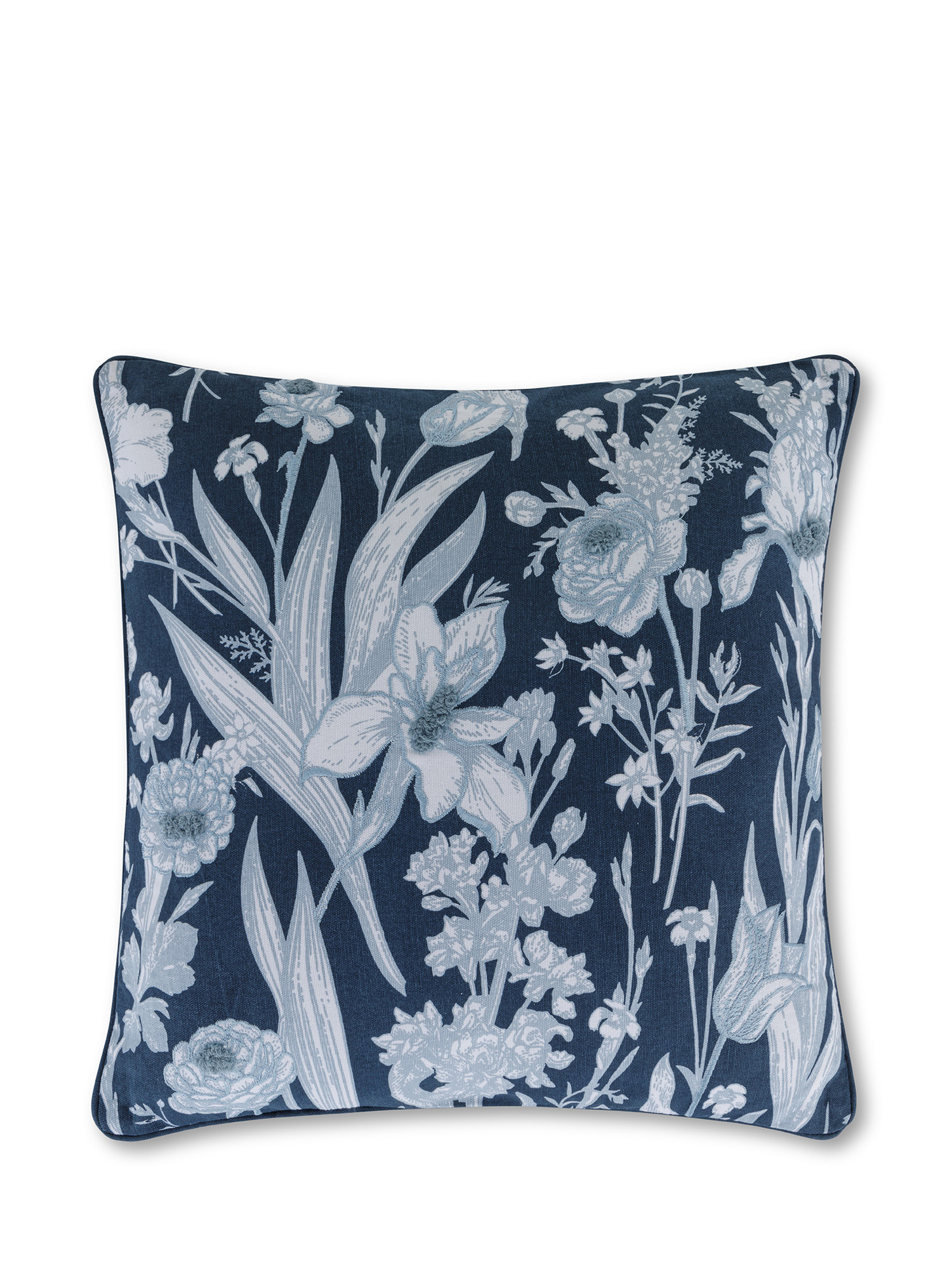 Cuscino con foglie ricamate 45x45 cm, Blu scuro, large image number 0