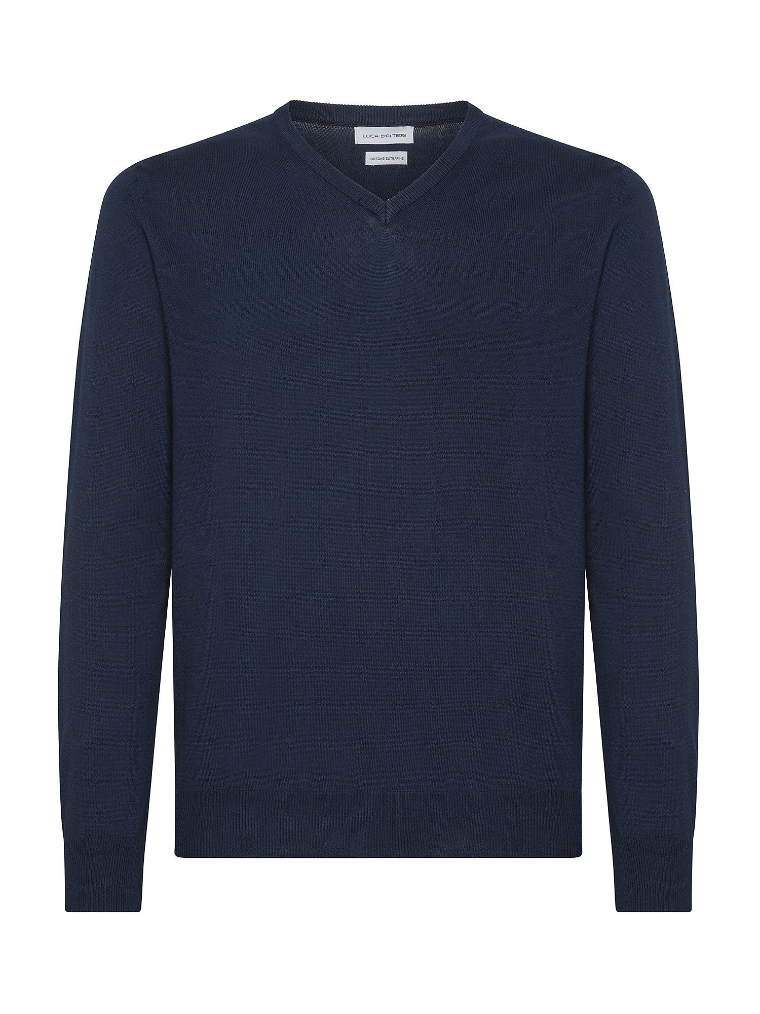 Luca D'Altieri - V-neck pullover in extrafine pure cotton, Dark Blue, large image number 0