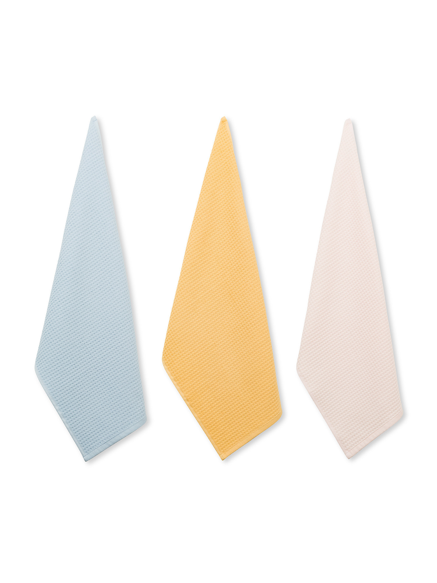 Set of 3 solid color pique cotton tea towels, Multicolor, large image number 0