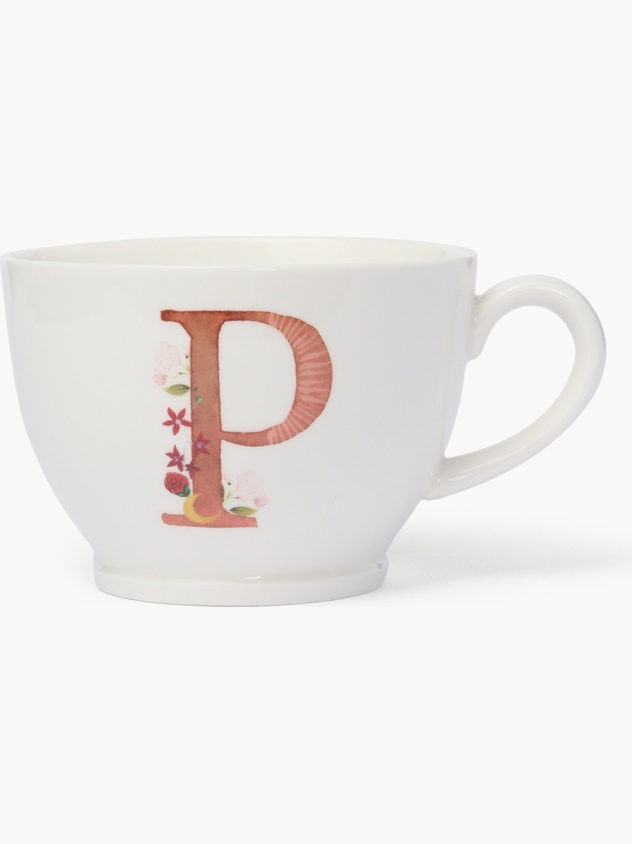 Tazza da colazione in new bone china lettera P