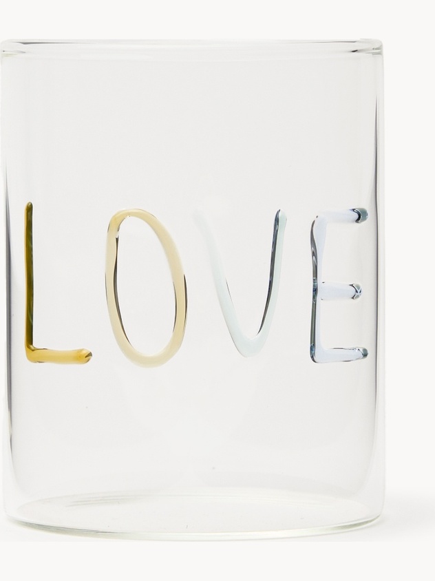 Bicchiere in vetro borosilicato dettaglio Love