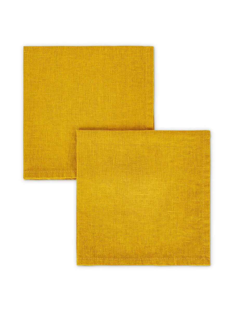 Set of 2 plain washed pure linen napkins, Ocra Yellow, large image number 0