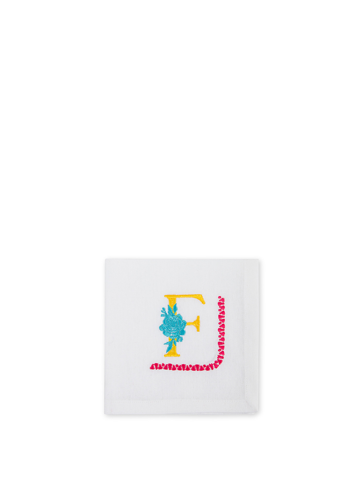 Pure cotton napkin with letter F embroidery, White, large image number 0