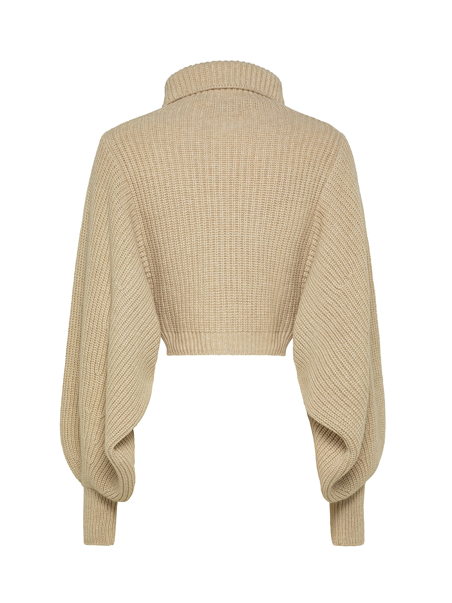 Oversized cropped sweater in ribbed wool blend, Beige, large image number 1