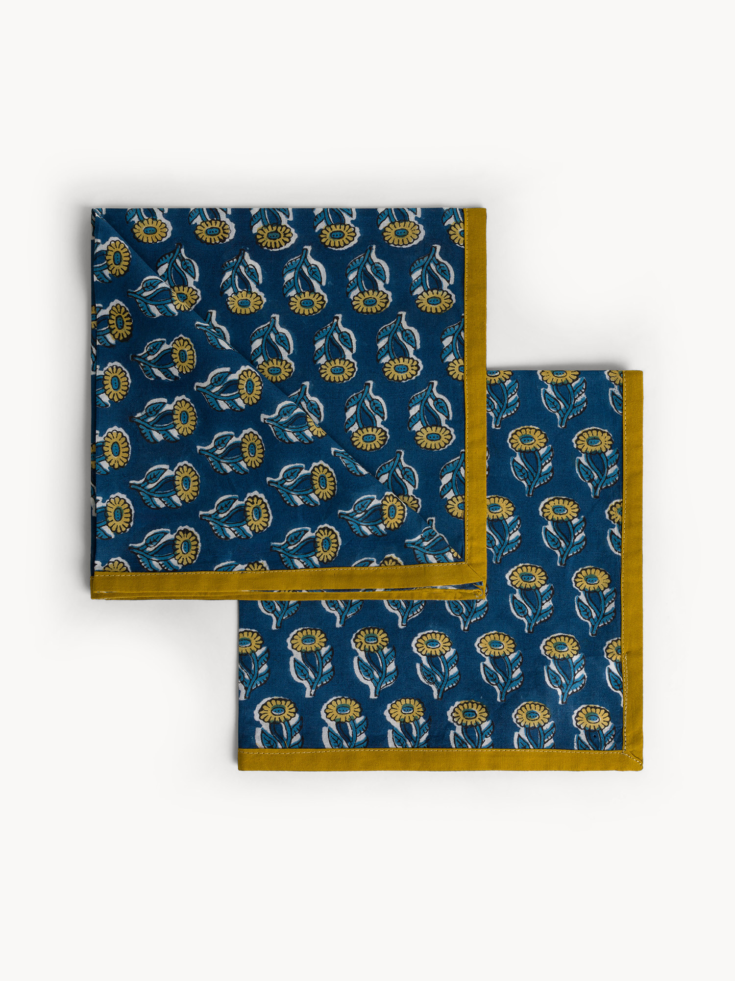 Set of 2 pure cotton block print napkins, Yellow, large image number 0