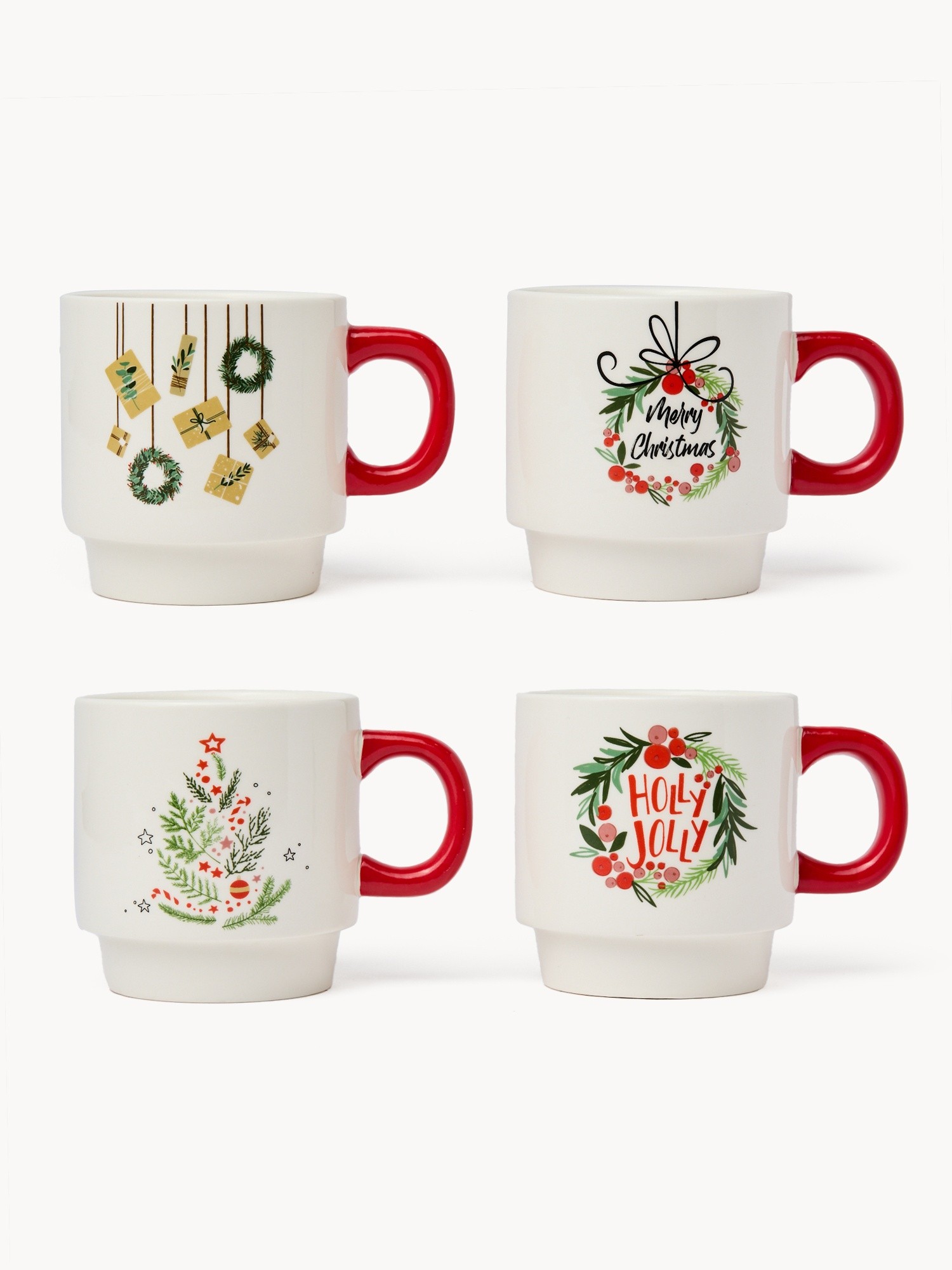 Stoneware mug with a Christmas motif, Bianco/Rosso, large image number 1