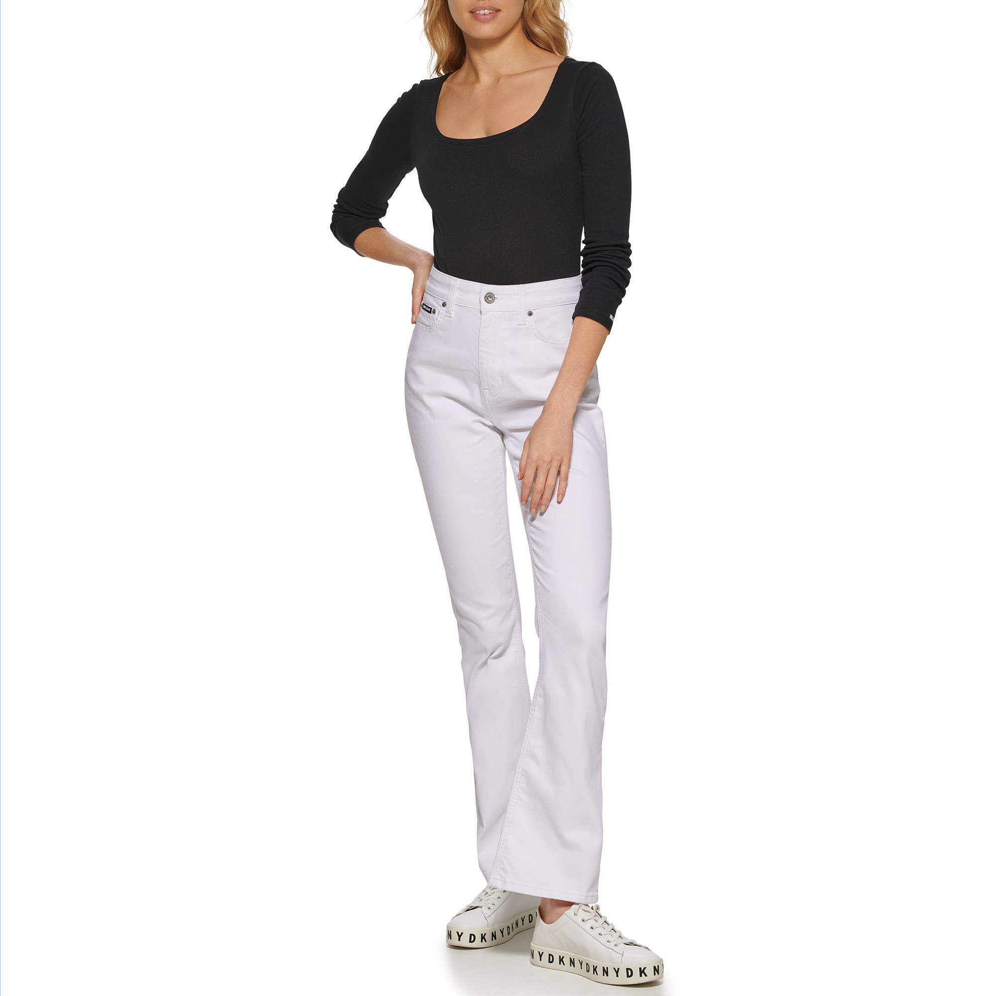 DKNY - Jeans vita alta e taglio flaire, Bianco, large image number 4