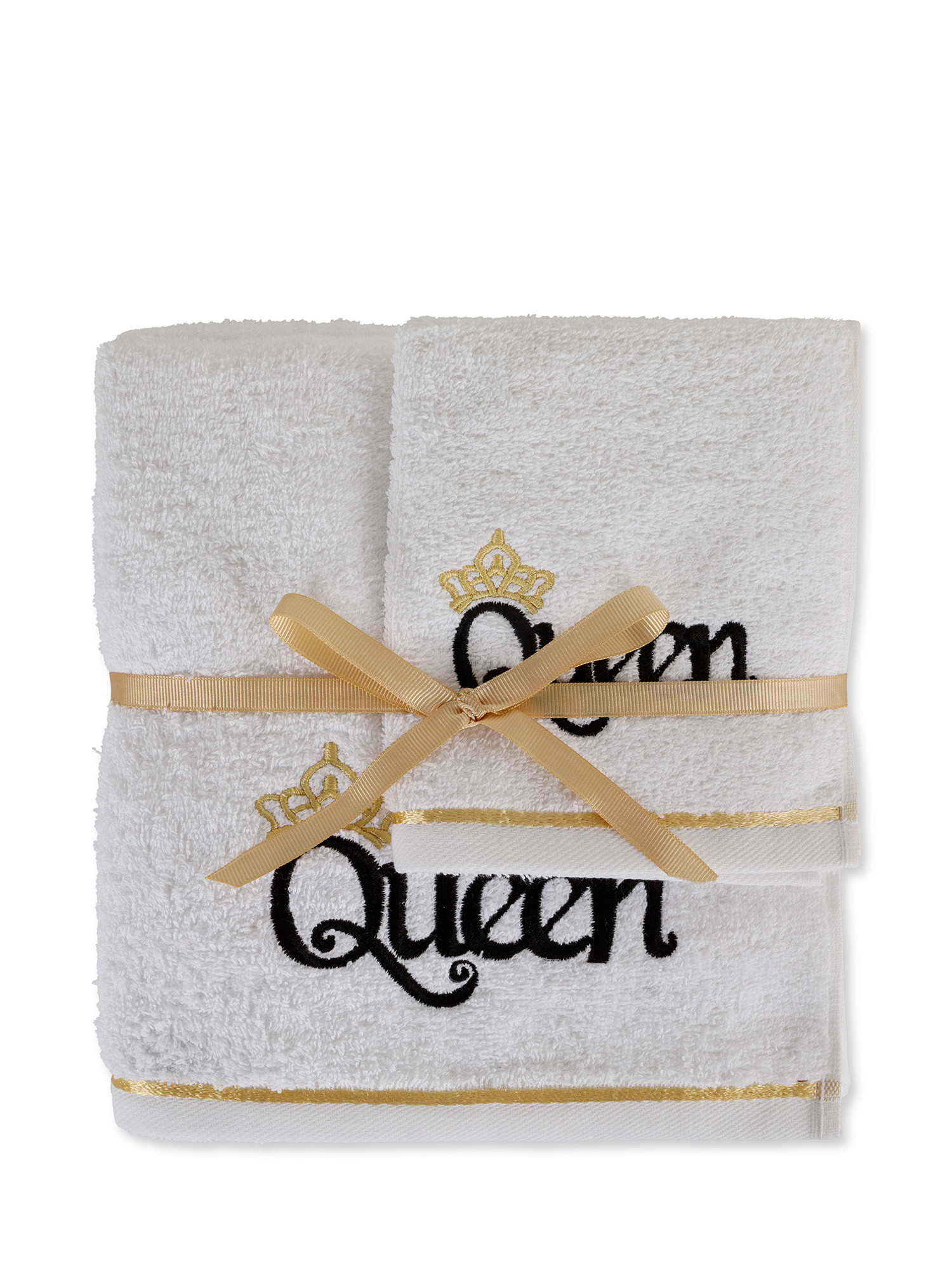 Set 2 asciugamani ricamo King&Queen, White, large image number 0