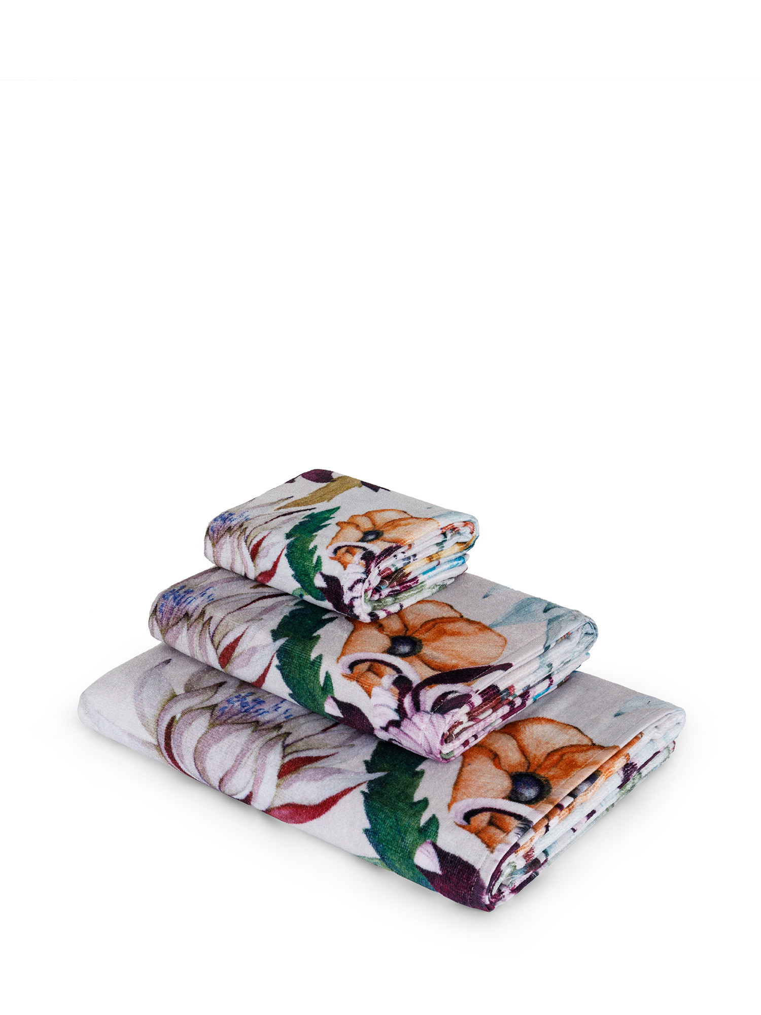 Velor cotton terry towel with floral print, Cream, large image number 0