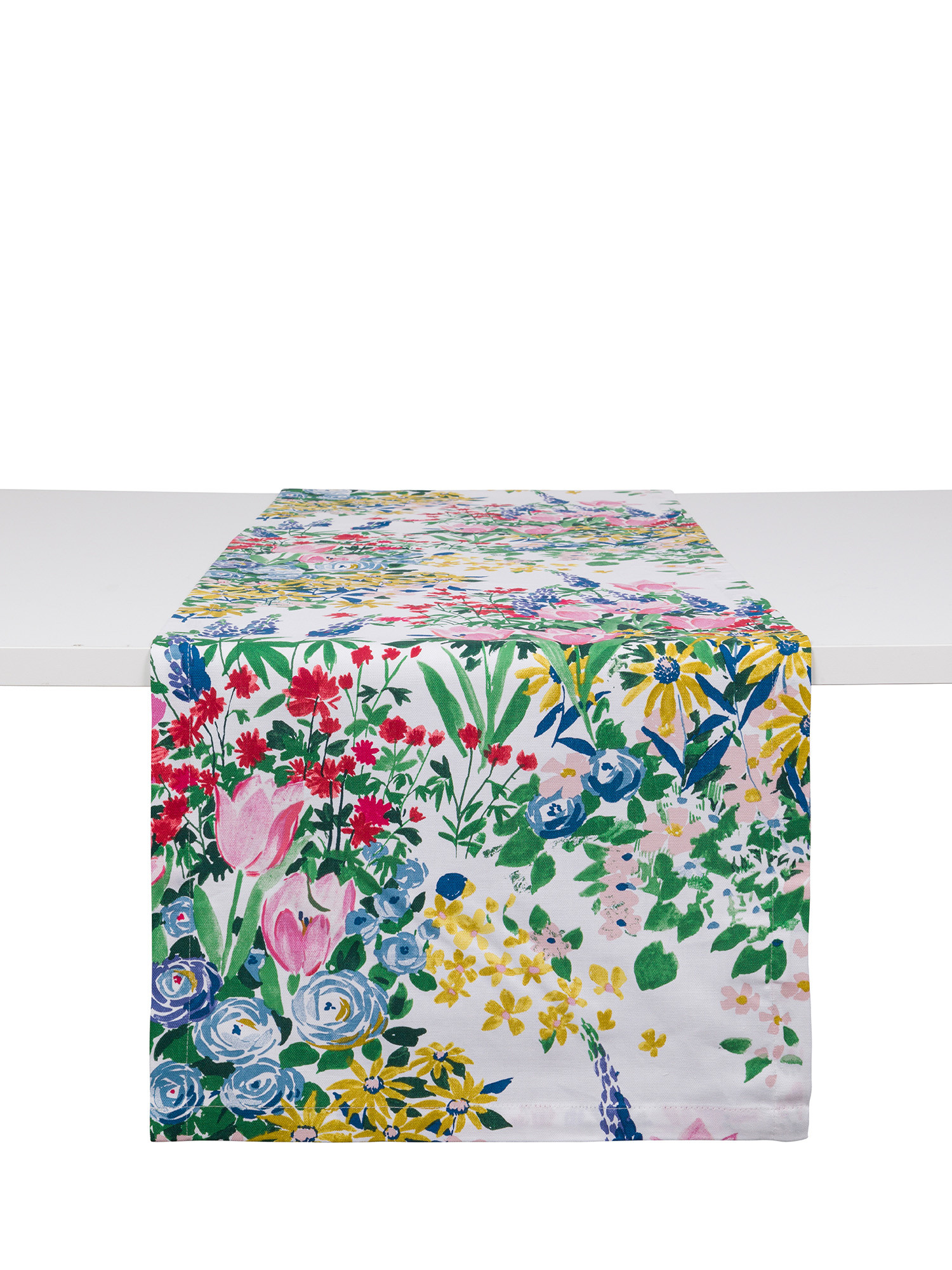 Runner panama di cotone stampa fiori, Multicolor, large image number 0