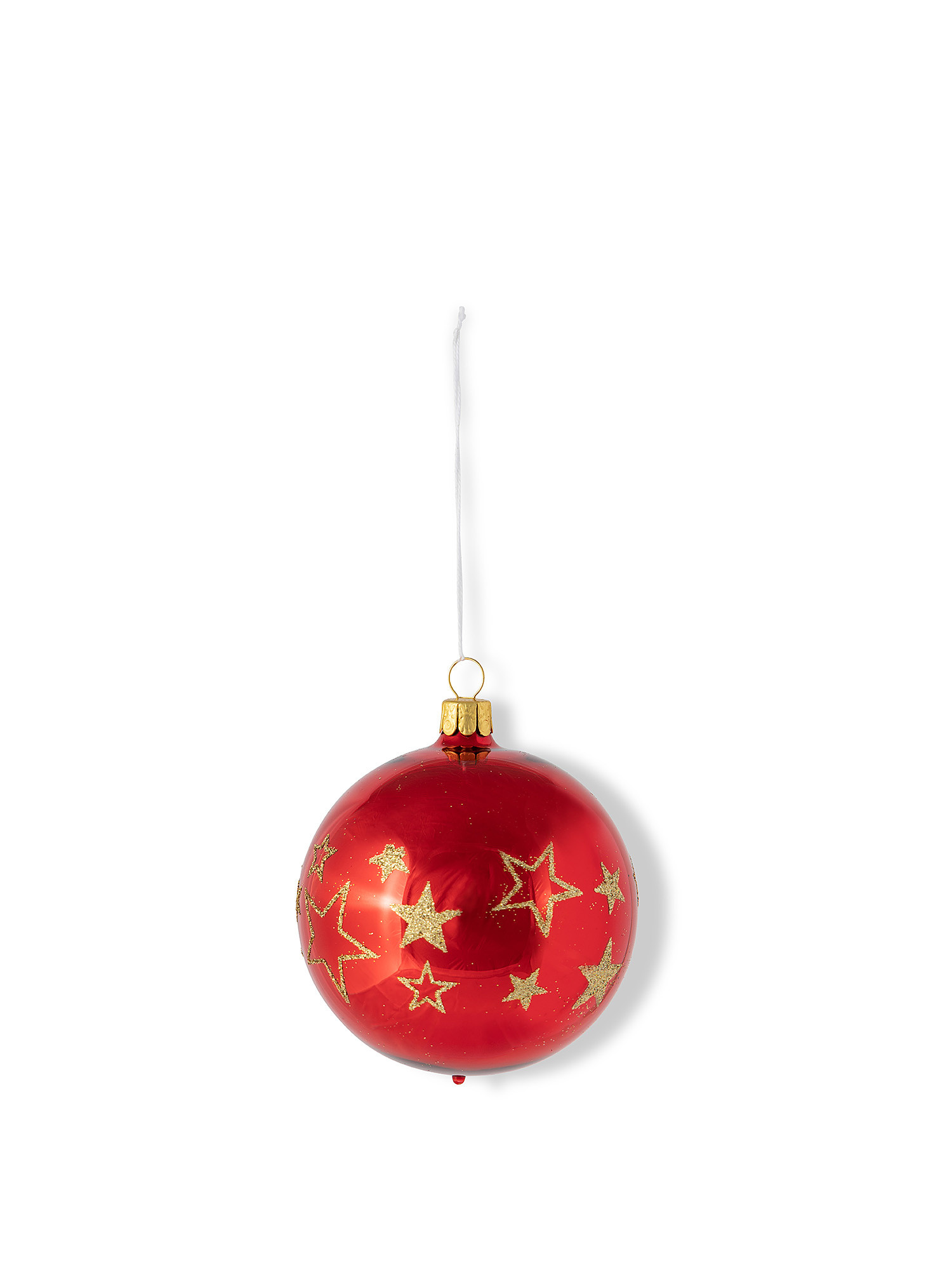 Hand-decorated hand-blown glass sphere with stars, Red, large image number 0