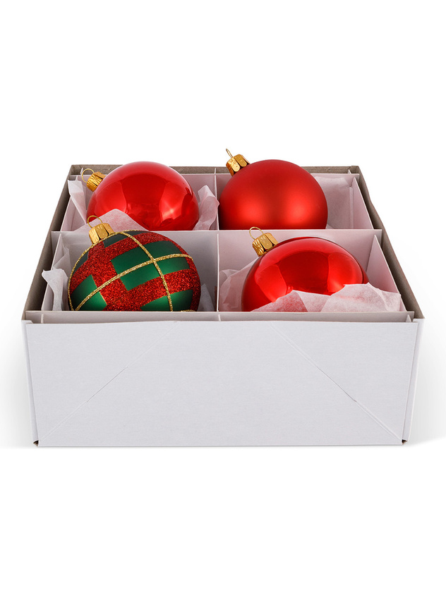 Bizzotto Set 4 Palle Di Natale In Vetro Rosso - 100 Mm Con Fiocco Verde - Addobbi Natalizi Eleganti Per Albero - 2