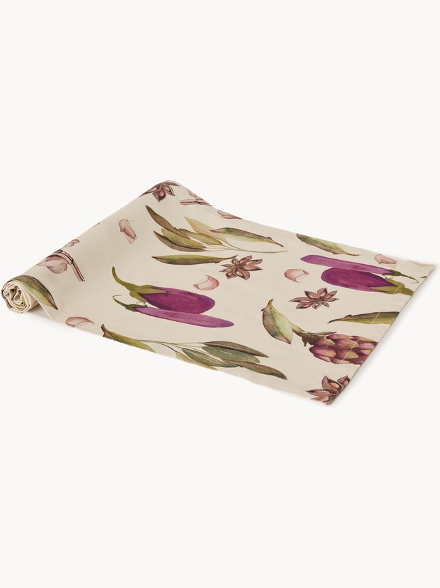 Cotton panama table runner with plant-print design