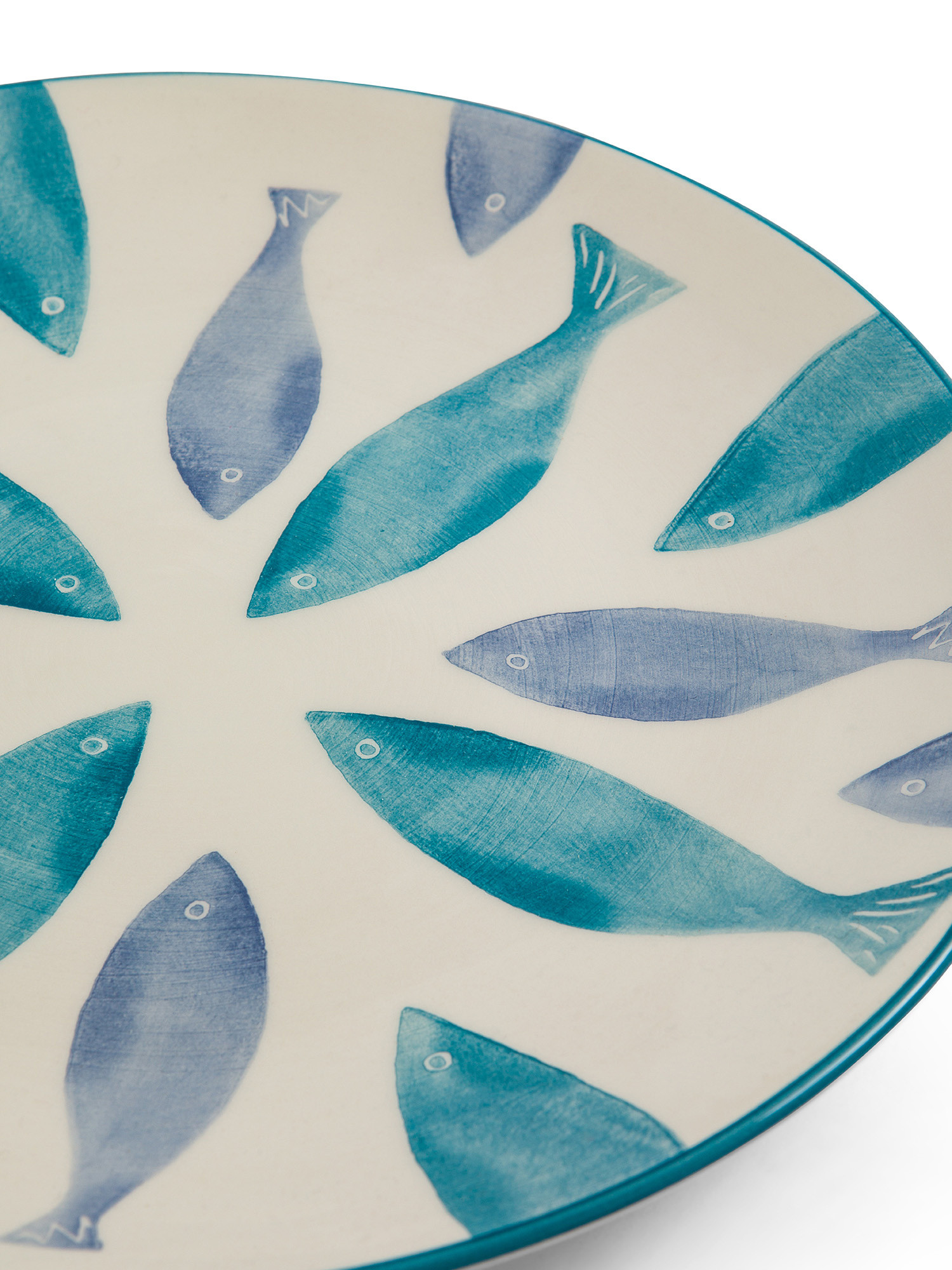 Piatto piano decorazione pesci, Bianco/Blu, large image number 1