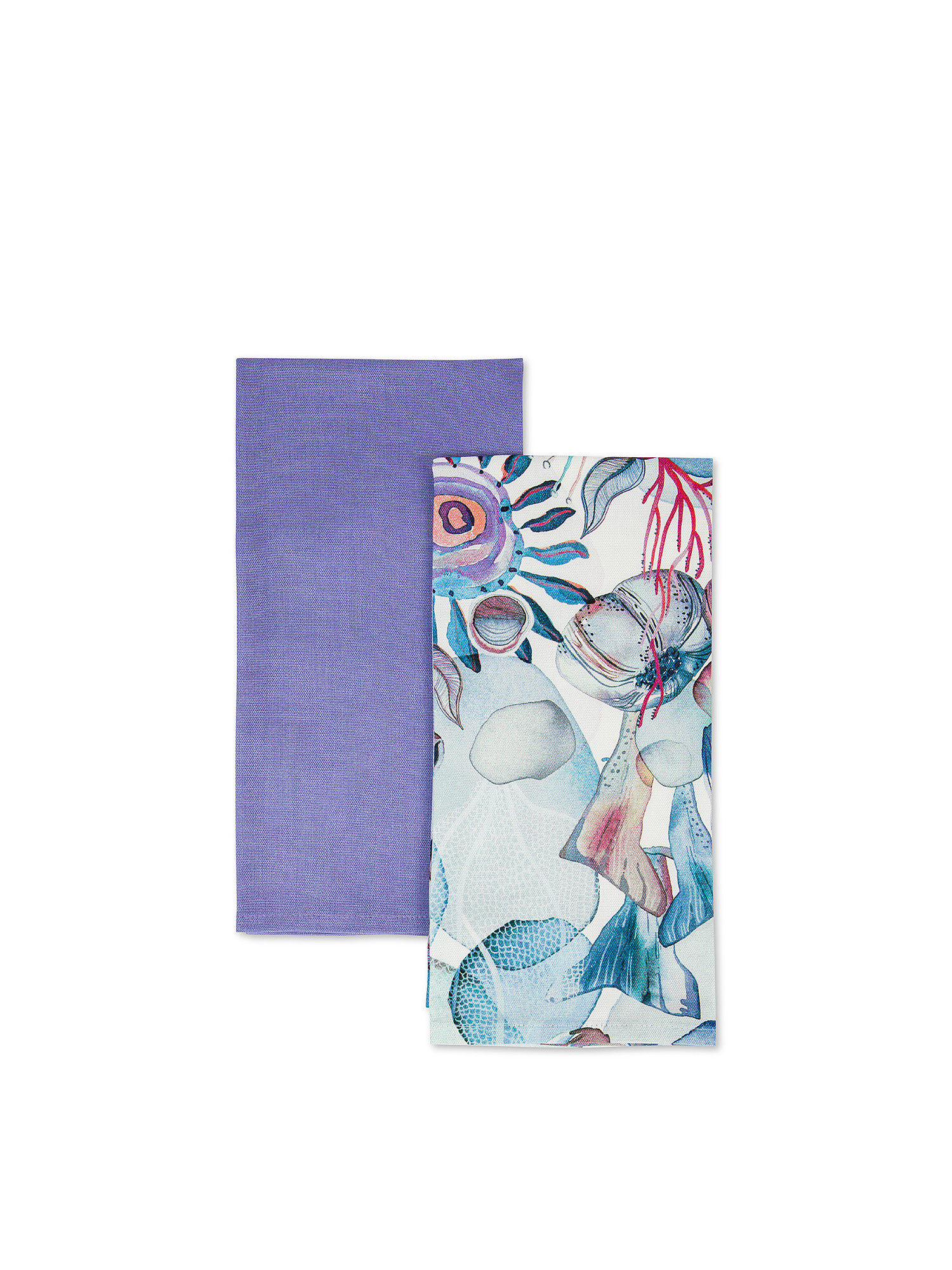 Set of 2 tea towels with seabed print, Multicolor, large image number 0